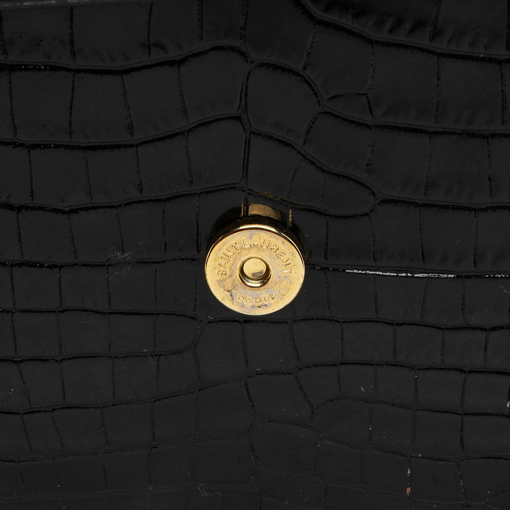 Saint Laurent Croc Embossed Leather Monogram Sunset Medium Shoulder Bag (SHF-otiVDf)