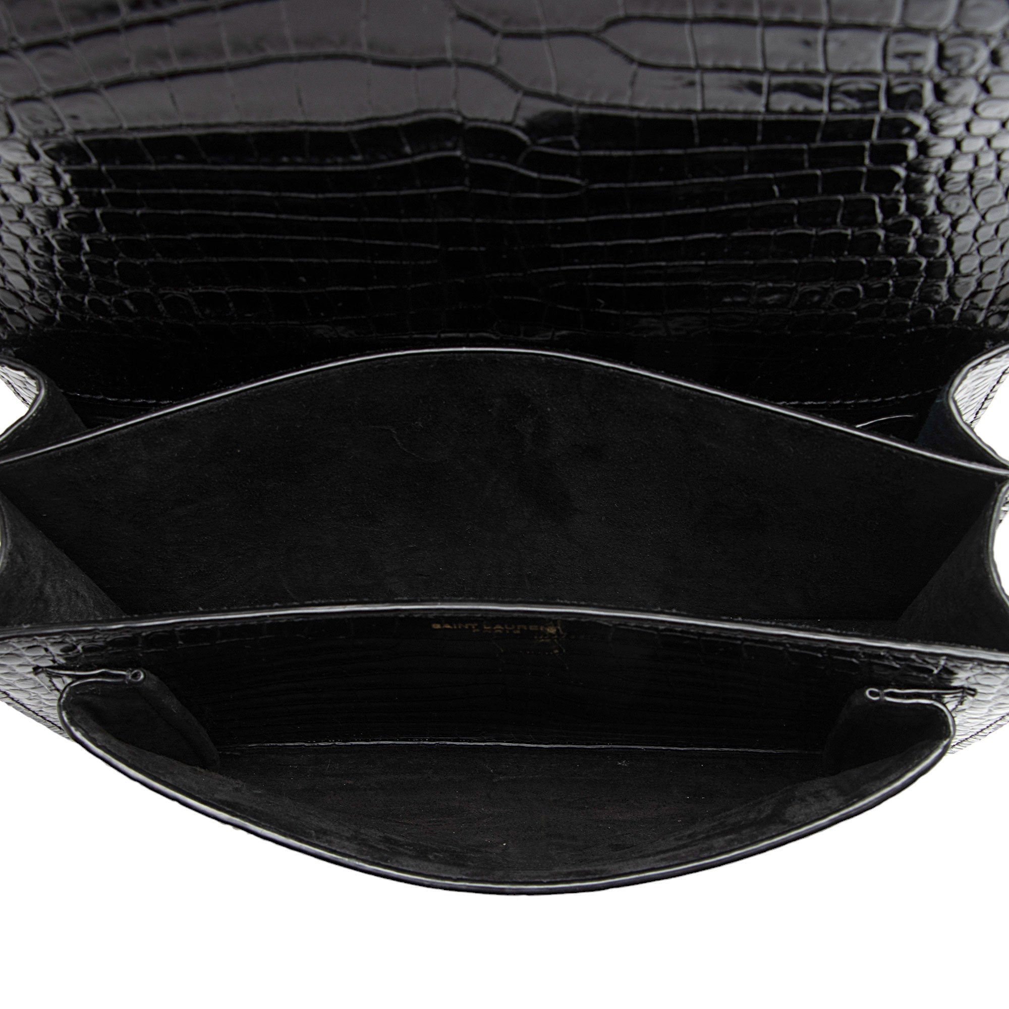 Saint Laurent Croc Embossed Leather Monogram Sunset Medium Shoulder Bag (SHF-otiVDf)