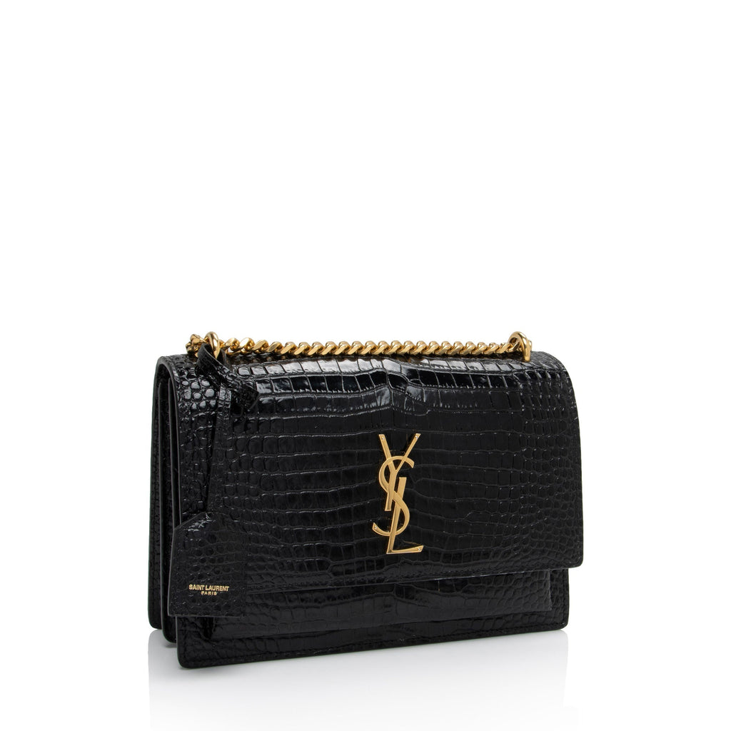Saint Laurent Croc Embossed Leather Monogram Sunset Medium Shoulder Bag (SHF-otiVDf)