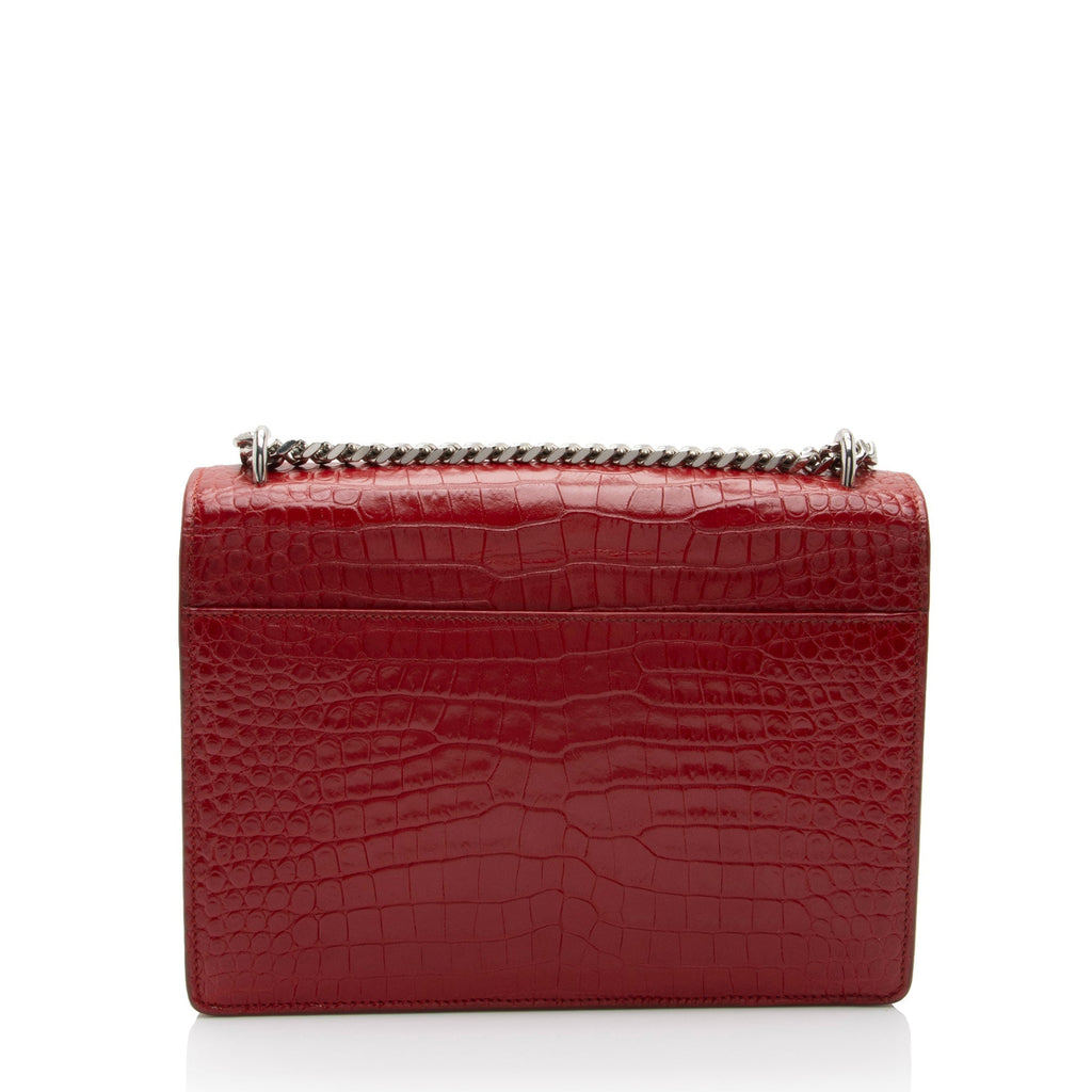 Saint Laurent Croc Embossed Leather Monogram Sunset Medium Shoulder Bag (SHF-T5kq37)