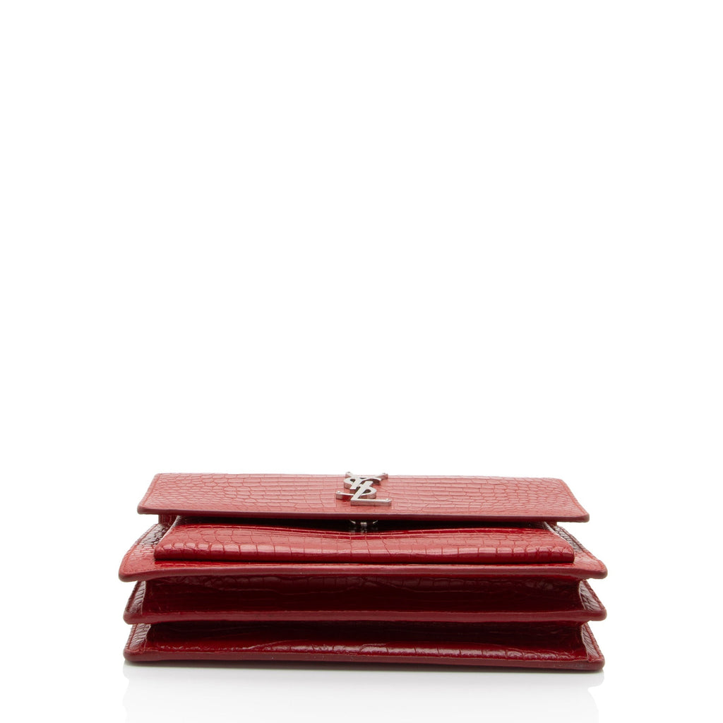 Saint Laurent Croc Embossed Leather Monogram Sunset Medium Shoulder Bag (SHF-T5kq37)