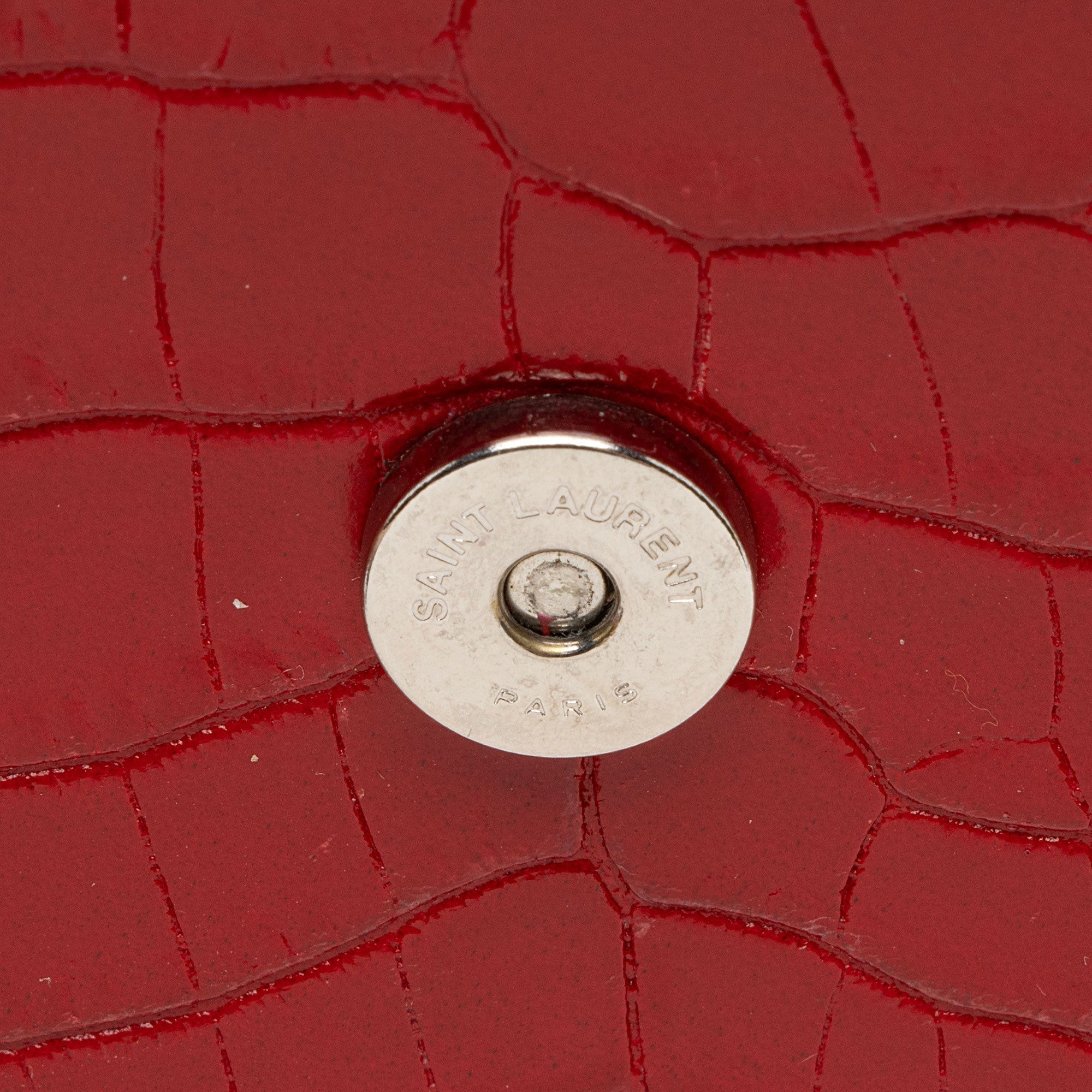 Saint Laurent Croc Embossed Leather Monogram Sunset Medium Shoulder Bag (SHF-T5kq37)