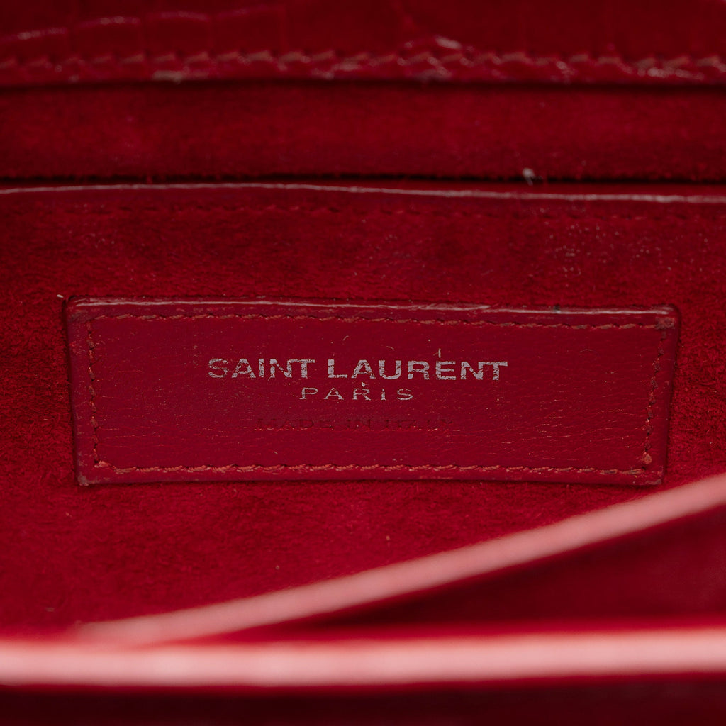 Saint Laurent Croc Embossed Leather Monogram Sunset Medium Shoulder Bag (SHF-T5kq37)