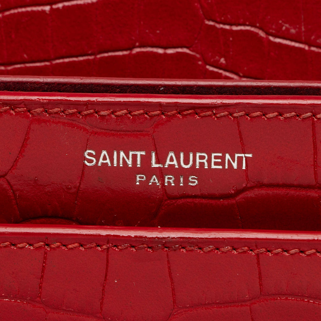 Saint Laurent Croc Embossed Leather Monogram Sunset Medium Shoulder Bag (SHF-T5kq37)