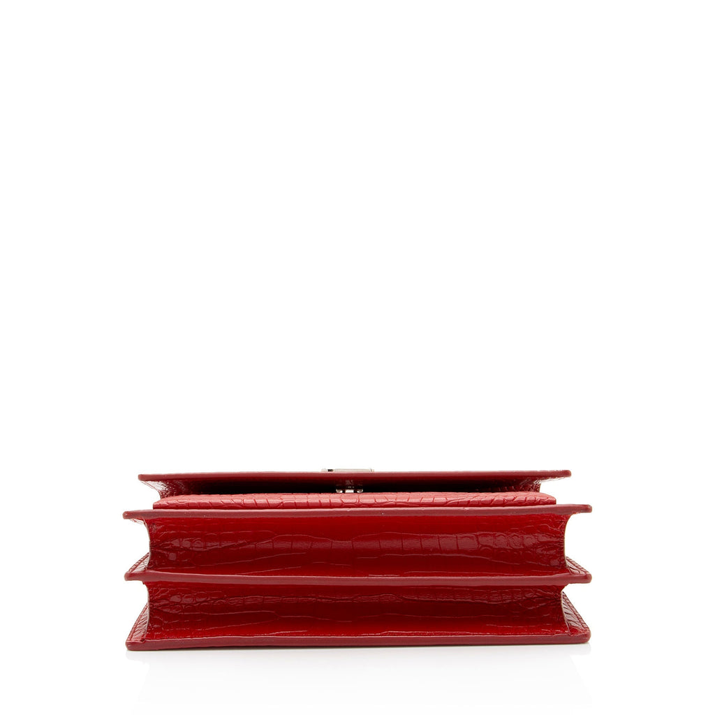 Saint Laurent Croc Embossed Leather Monogram Sunset Medium Shoulder Bag (SHF-jVwFV7)