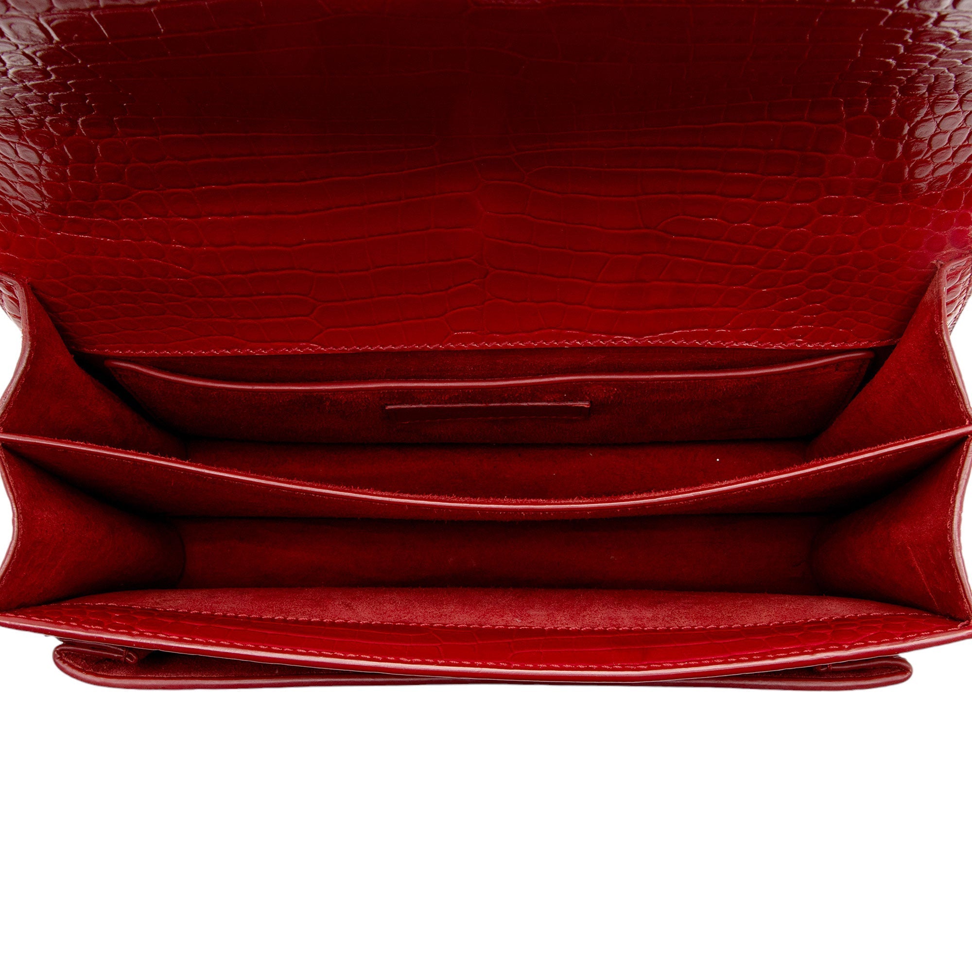 Saint Laurent Croc Embossed Leather Monogram Sunset Medium Shoulder Bag (SHF-jVwFV7)
