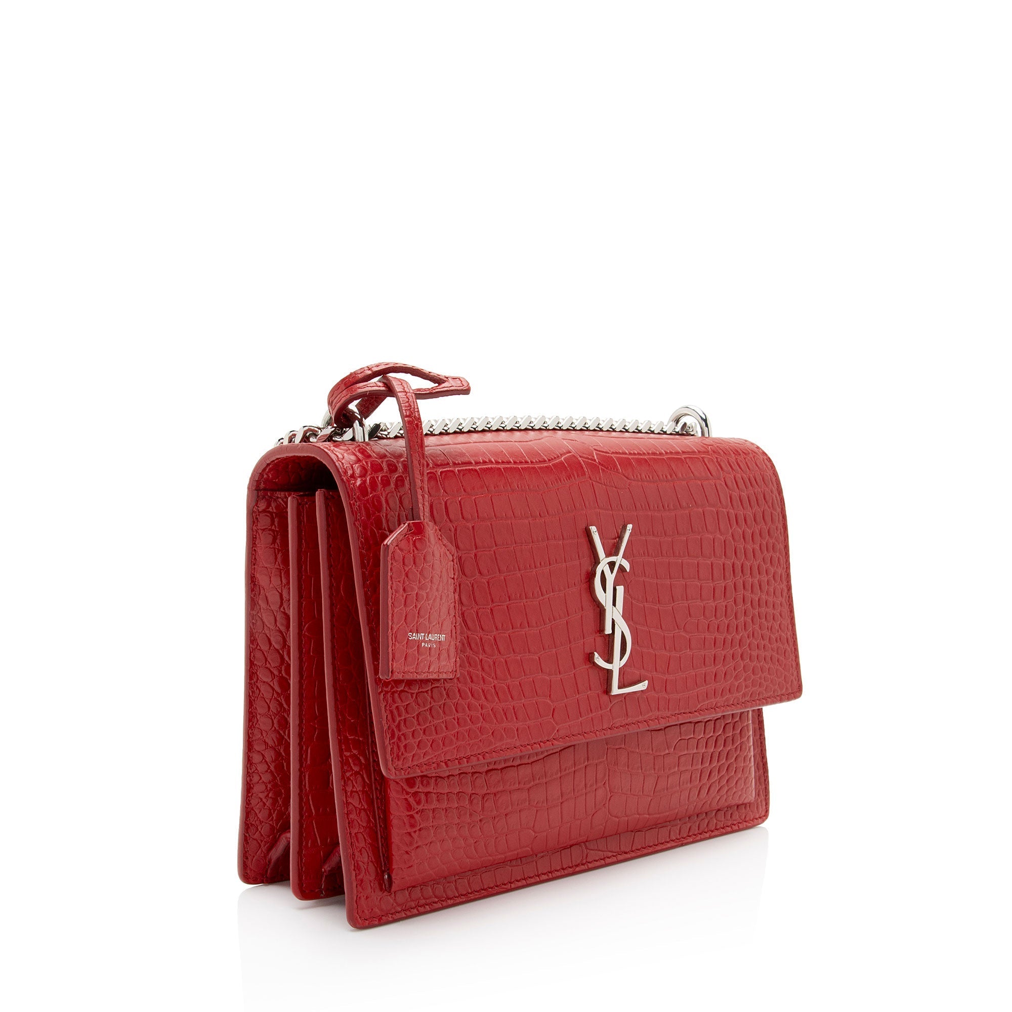 Saint Laurent Croc Embossed Leather Monogram Sunset Medium Shoulder Bag (SHF-jVwFV7)
