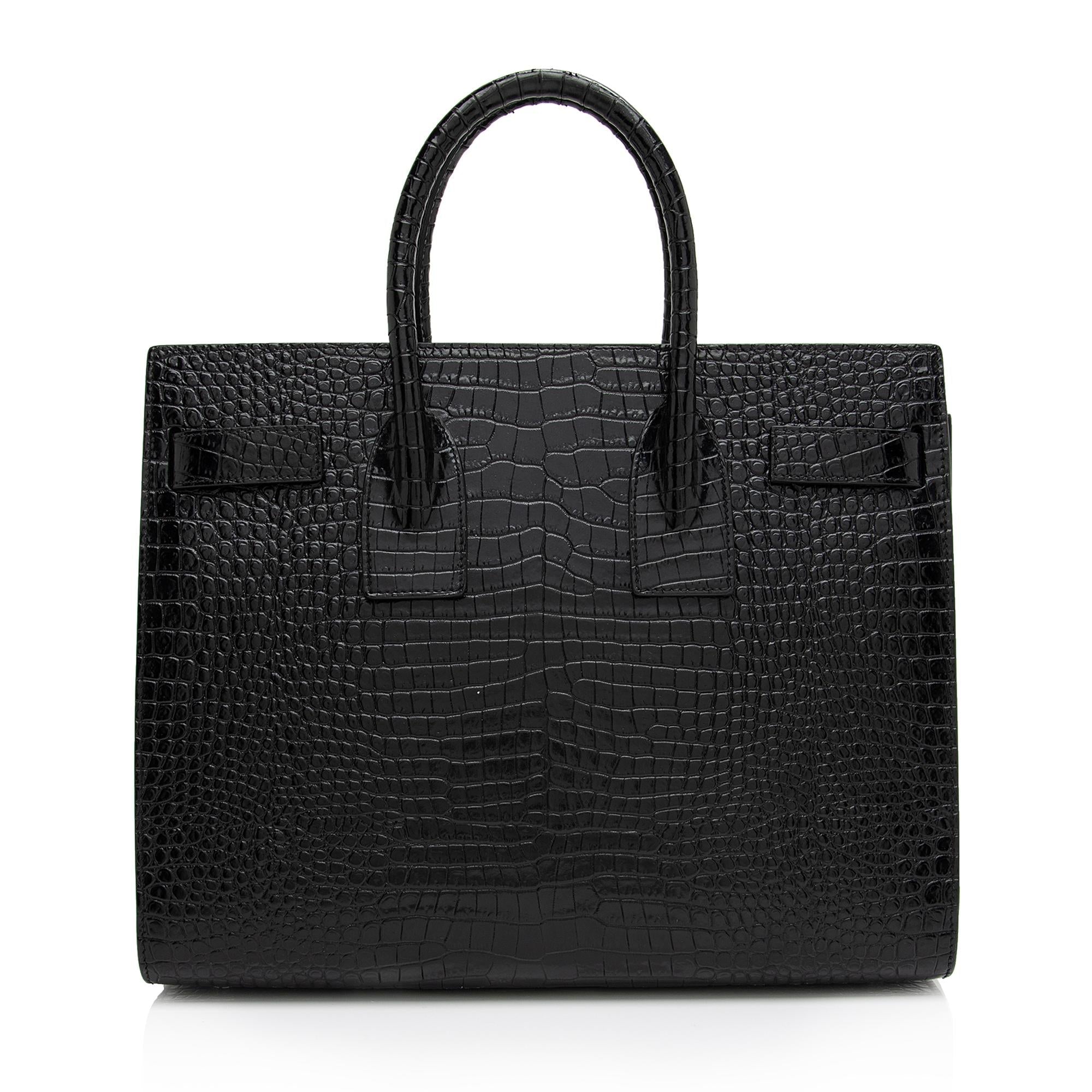 Saint Laurent Croc Embossed Leather Sac De Jour Small Tote (SHF-Cqj90b)