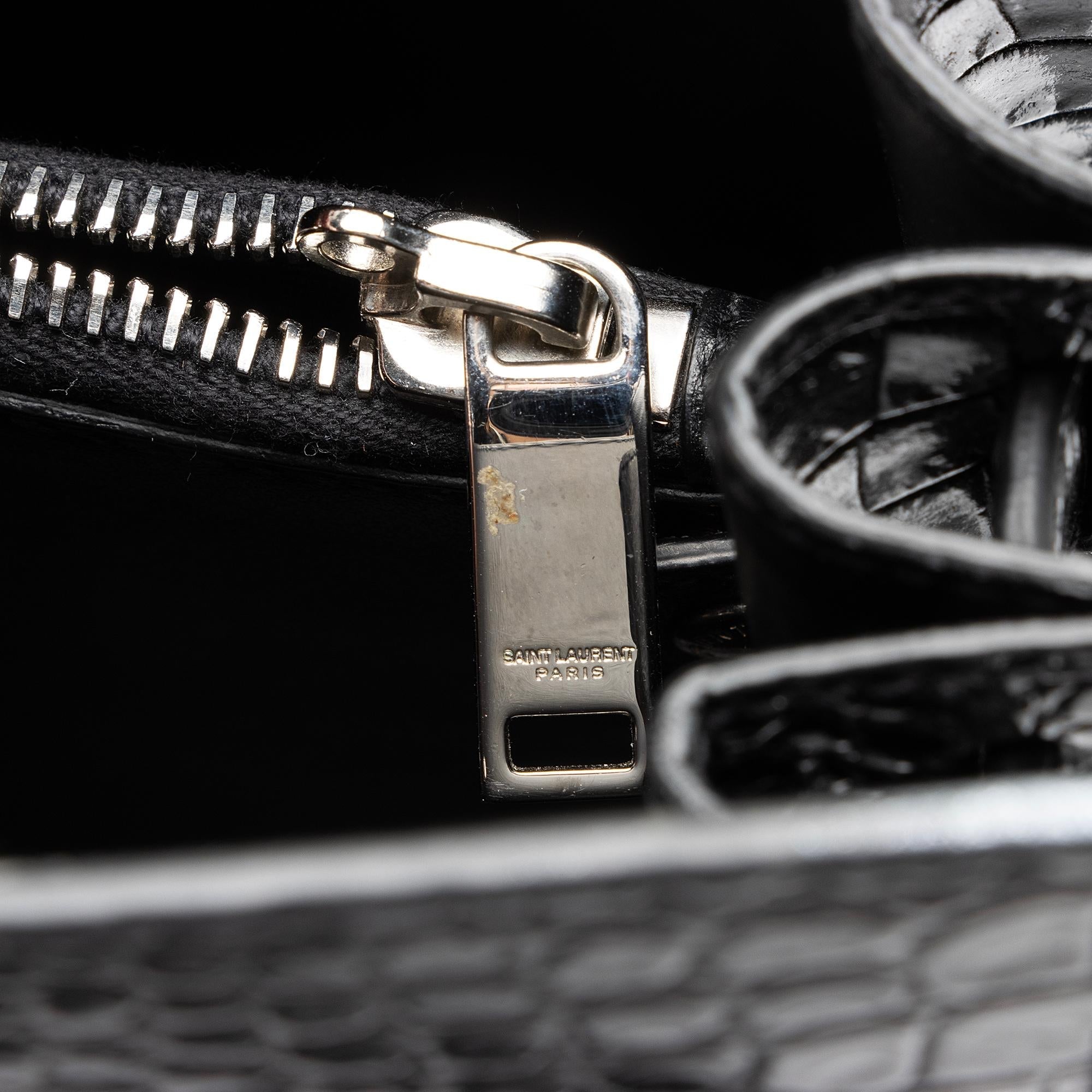 Saint Laurent Croc Embossed Leather Sac De Jour Small Tote (SHF-Cqj90b)