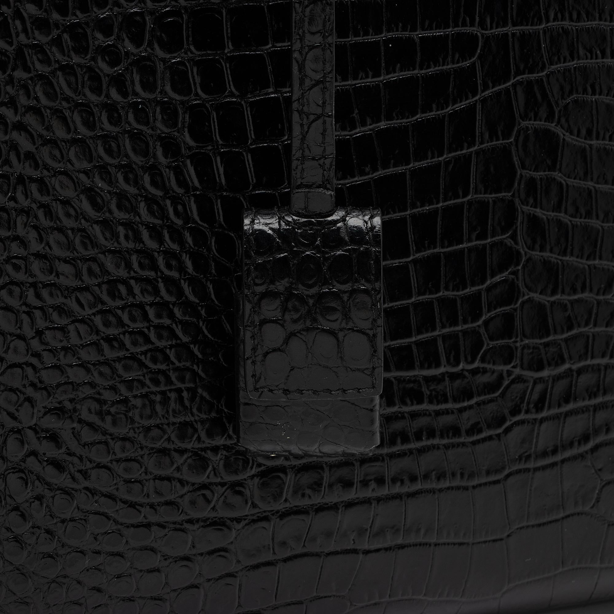 Saint Laurent Croc Embossed Leather Sac De Jour Small Tote (SHF-Cqj90b)