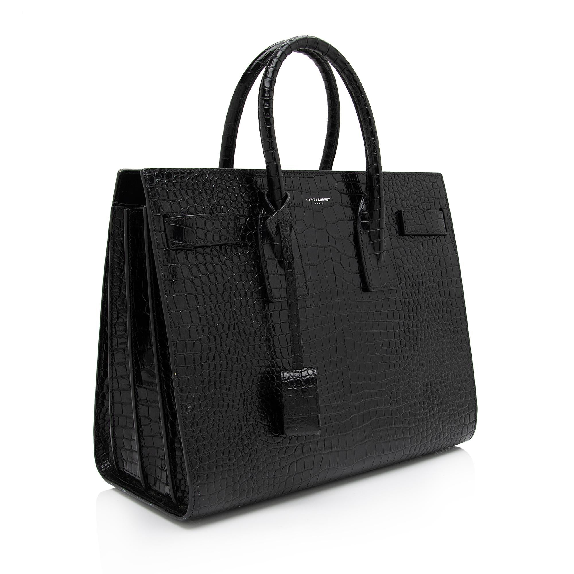 Saint Laurent Croc Embossed Leather Sac De Jour Small Tote (SHF-Cqj90b)