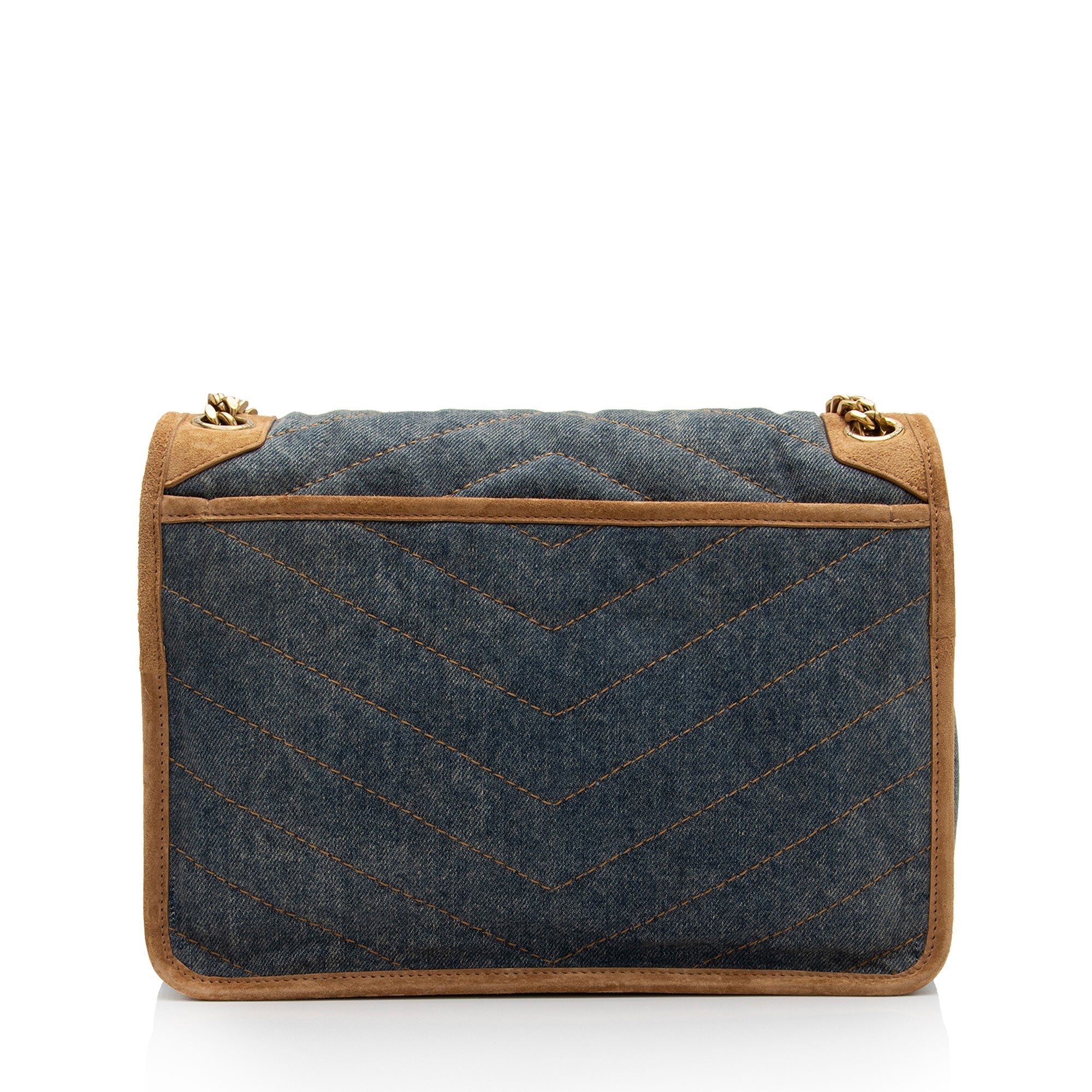 Saint Laurent Denim Suede Monogram Niki Medium Shoulder Bag (SHF-fpTQXb)