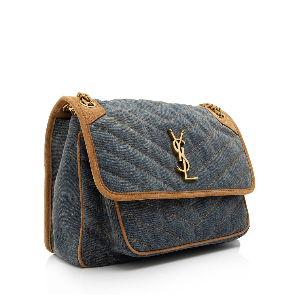 Saint Laurent Denim Suede Monogram Niki Medium Shoulder Bag (SHF-fpTQXb)