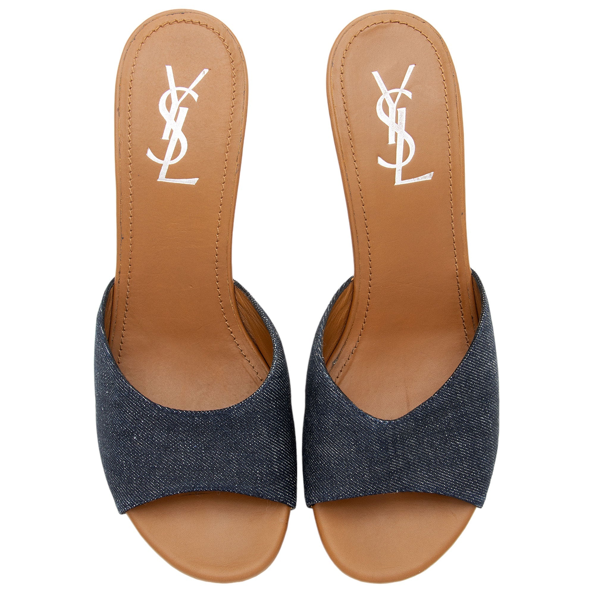 Saint Laurent Denim Wood Platform Slide Sandals - Size 10 / 40 (SHF-MI4wKi)