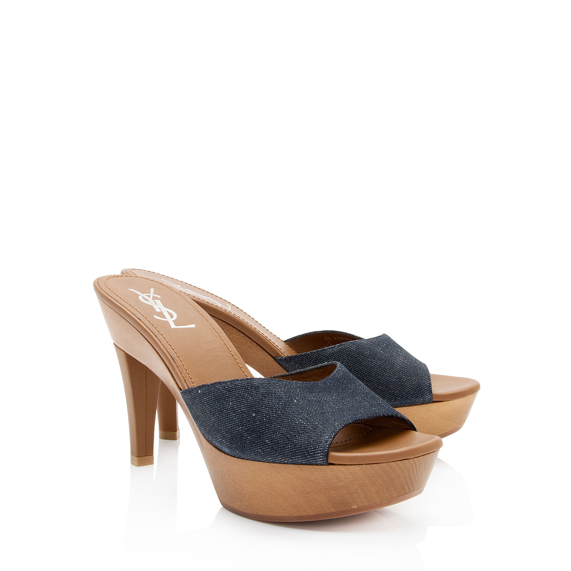 Saint Laurent Denim Wood Platform Slide Sandals - Size 10 / 40 (SHF-MI4wKi)