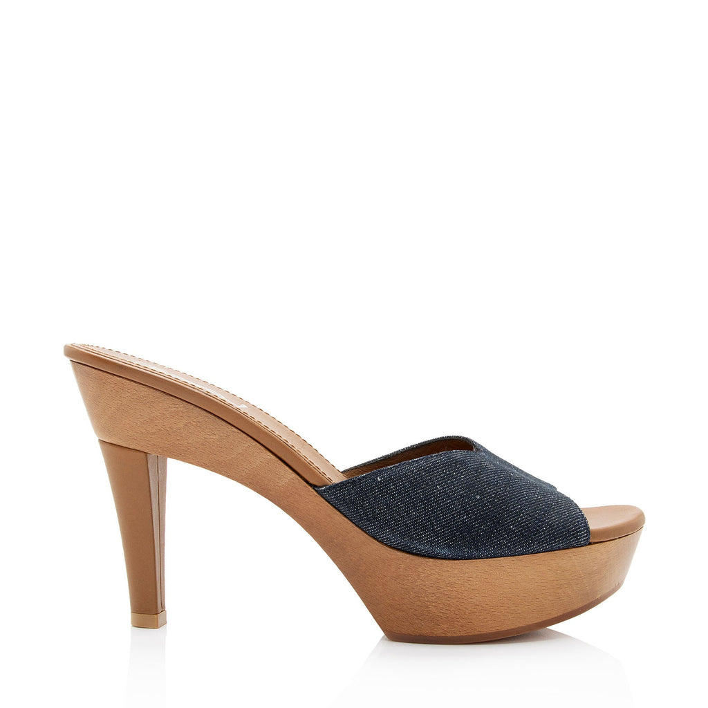 Saint Laurent Denim Wood Platform Slide Sandals - Size 10 / 40 (SHF-MI4wKi)
