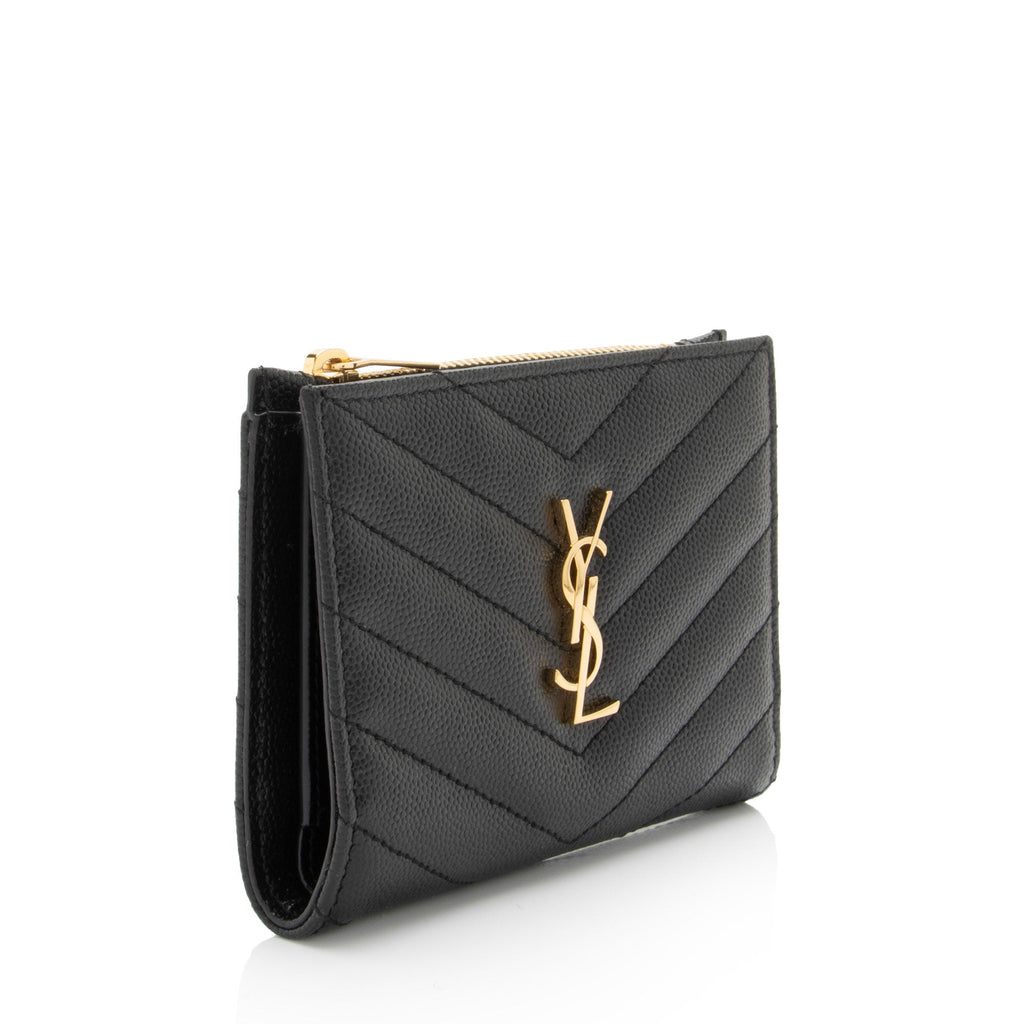 Saint Laurent Grain de Poudre Monogram Cassandre Fragments Bi-Fold Wallet (SHF-pjyvyg)