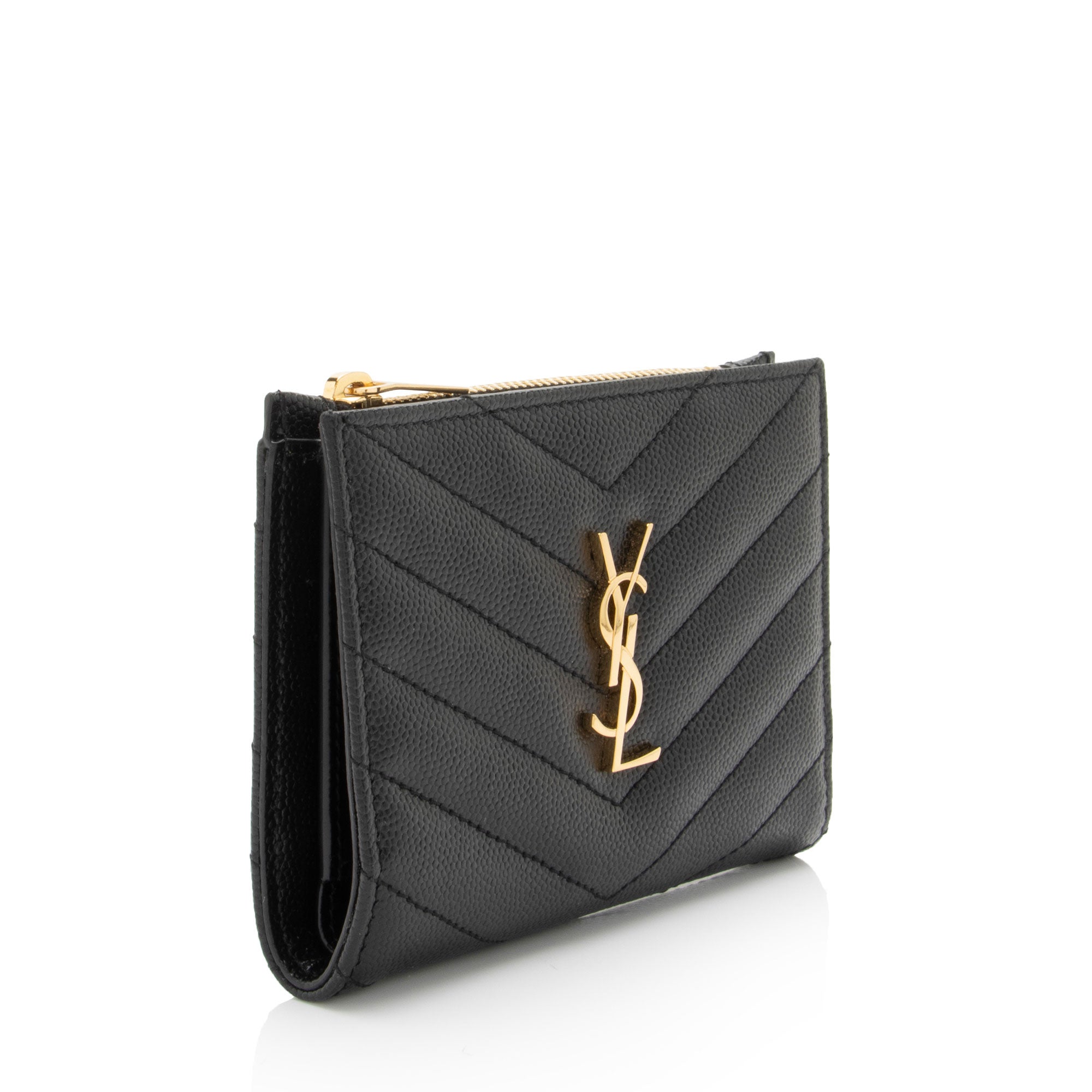 Saint Laurent Grain de Poudre Monogram Cassandre Fragments Bi-Fold Wallet (SHF-pjyvyg)