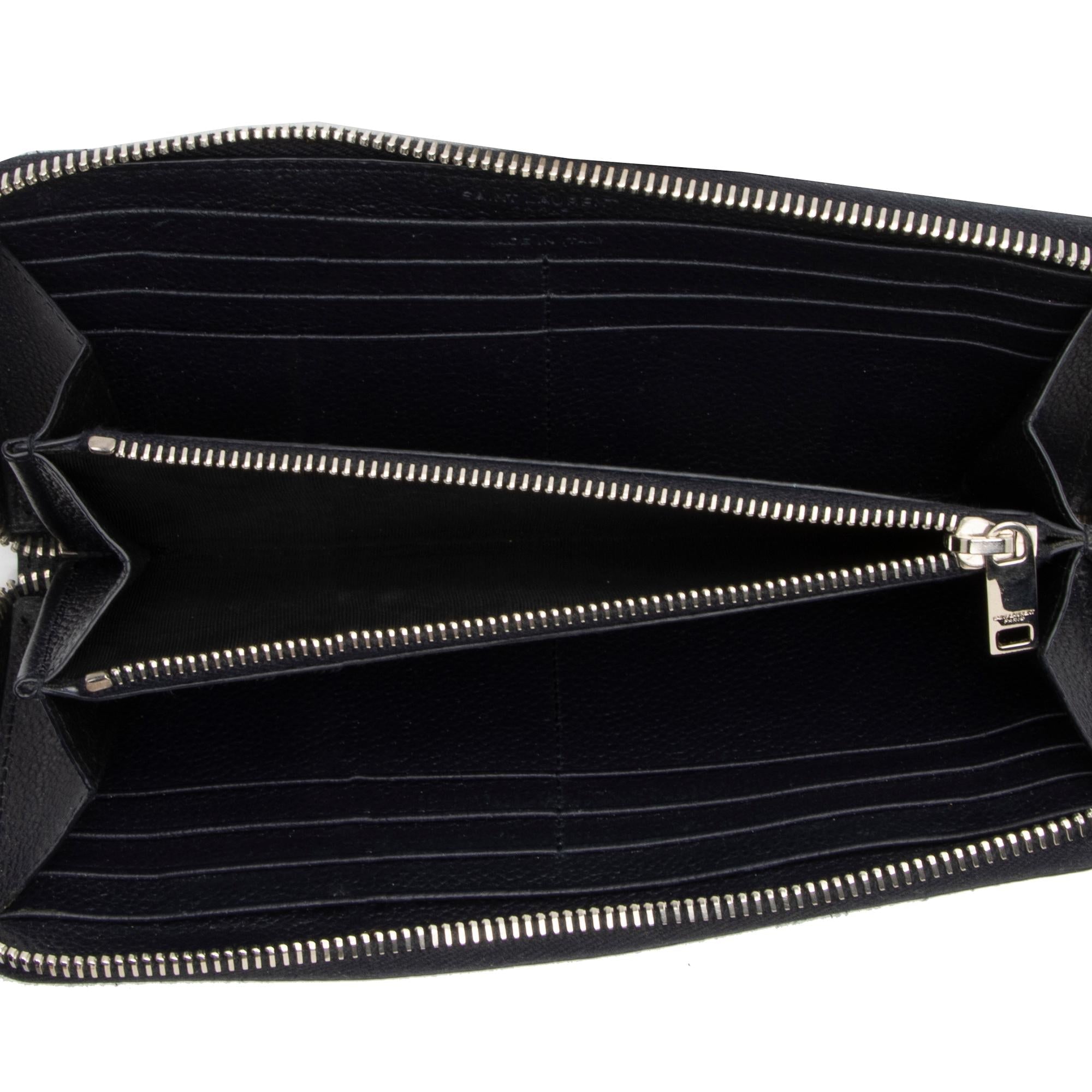 Saint Laurent Grain de Poudre Rive Gauche Zip Around Wallet (SHF-sNhxXD)