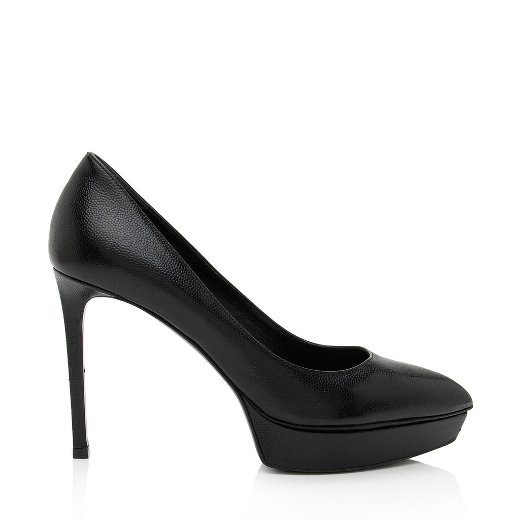 Saint Laurent Grained Calfskin Janis Platform Pumps - Size 7.5 / 37.5 (SHF-CltUy4)