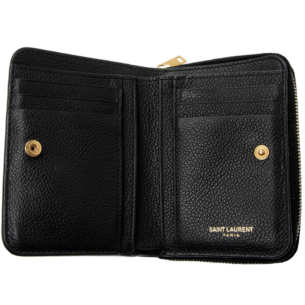 Saint Laurent Leather Monogram Compact Bi-Fold Wallet (SHF-EywM9H)