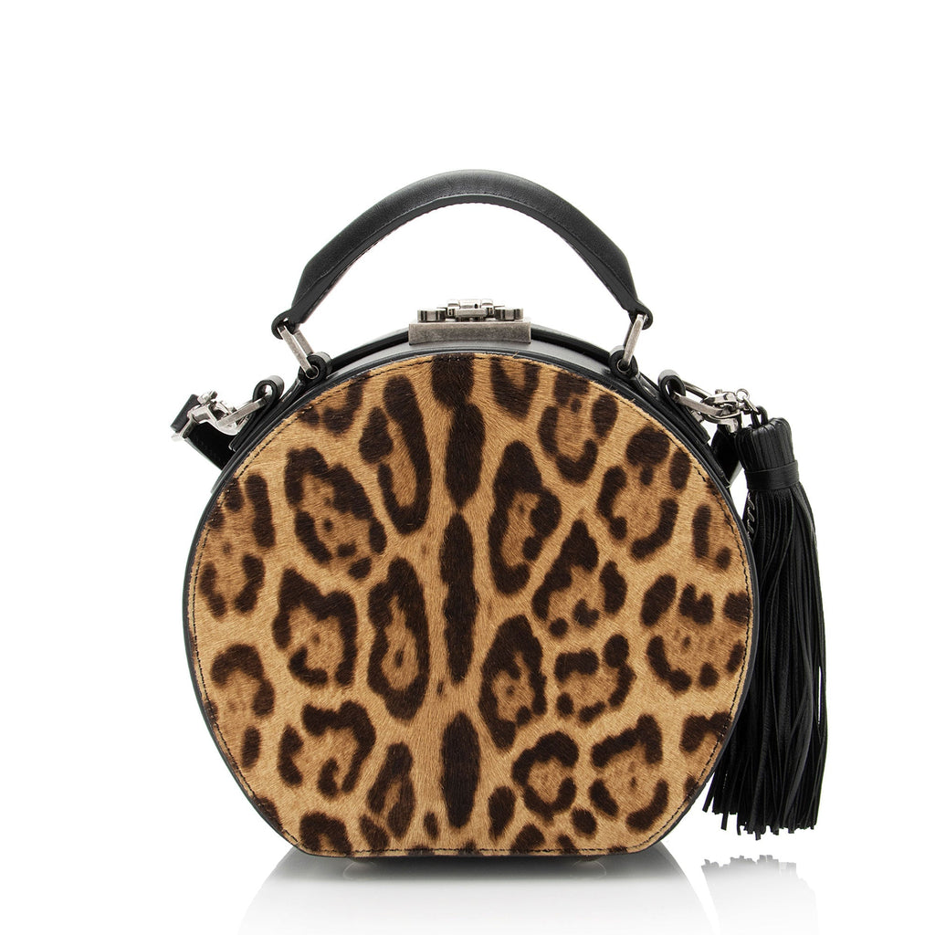 Saint Laurent Leather Ponyhair Leopard Print Mica Hatbox Small Crossbody Bag (SHF-LTfquL)