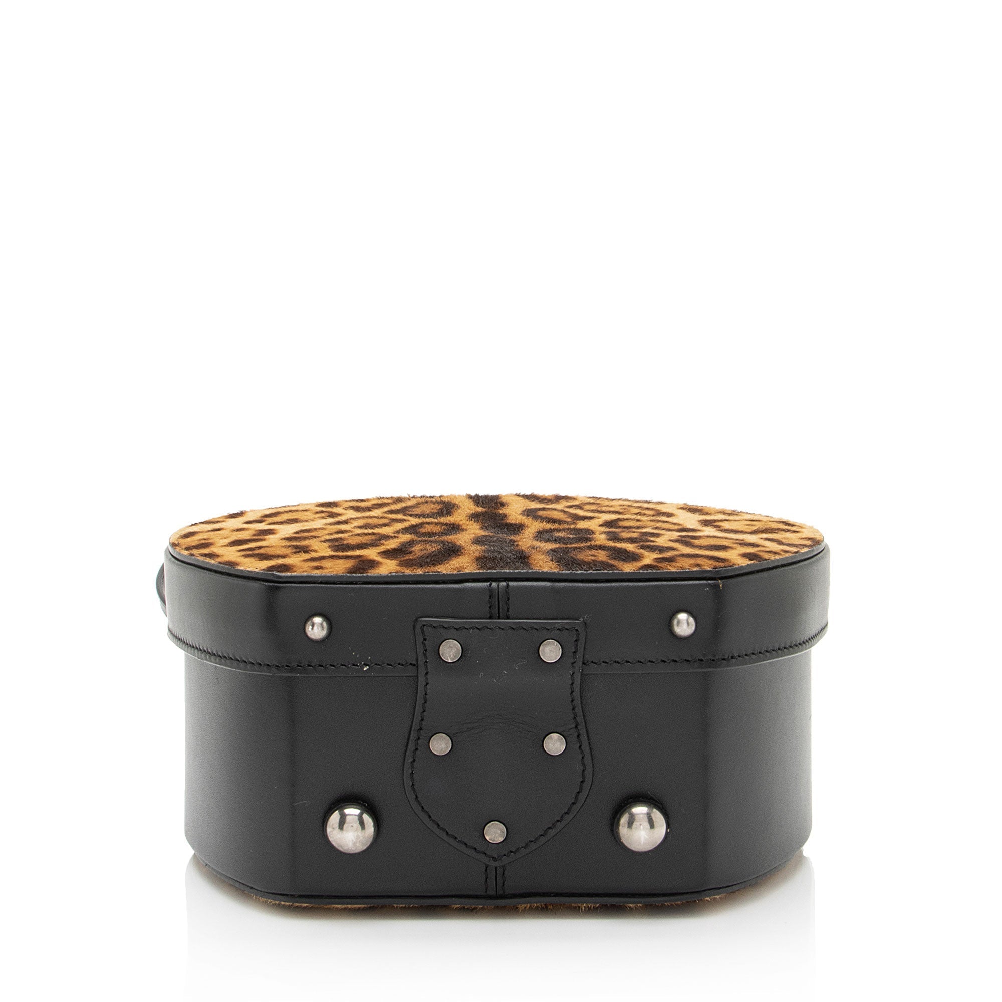 Saint Laurent Leather Ponyhair Leopard Print Mica Hatbox Small Crossbody Bag (SHF-LTfquL)