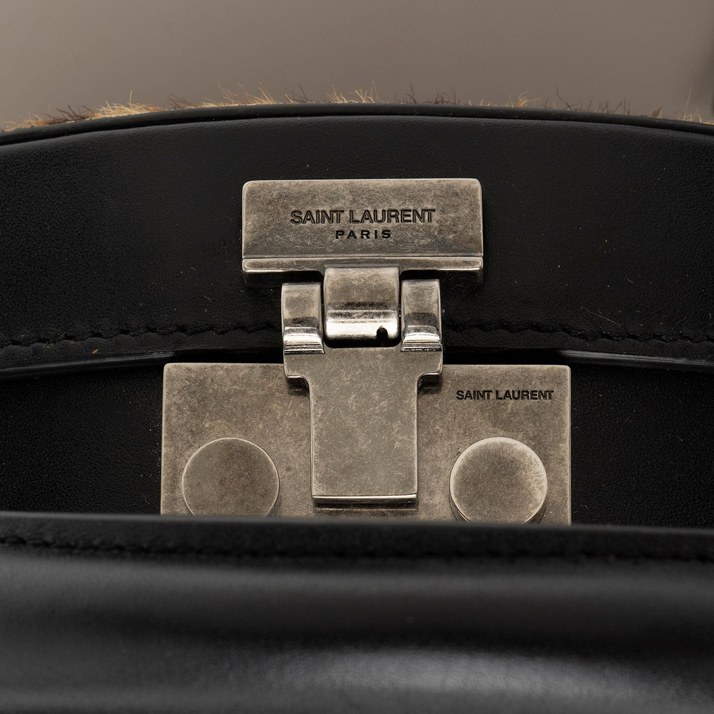 Saint Laurent Leather Ponyhair Leopard Print Mica Hatbox Small Crossbody Bag (SHF-LTfquL)
