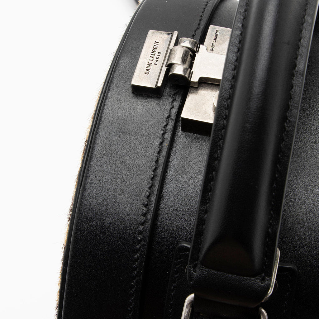 Saint Laurent Leather Ponyhair Leopard Print Mica Hatbox Small Crossbody Bag (SHF-LTfquL)