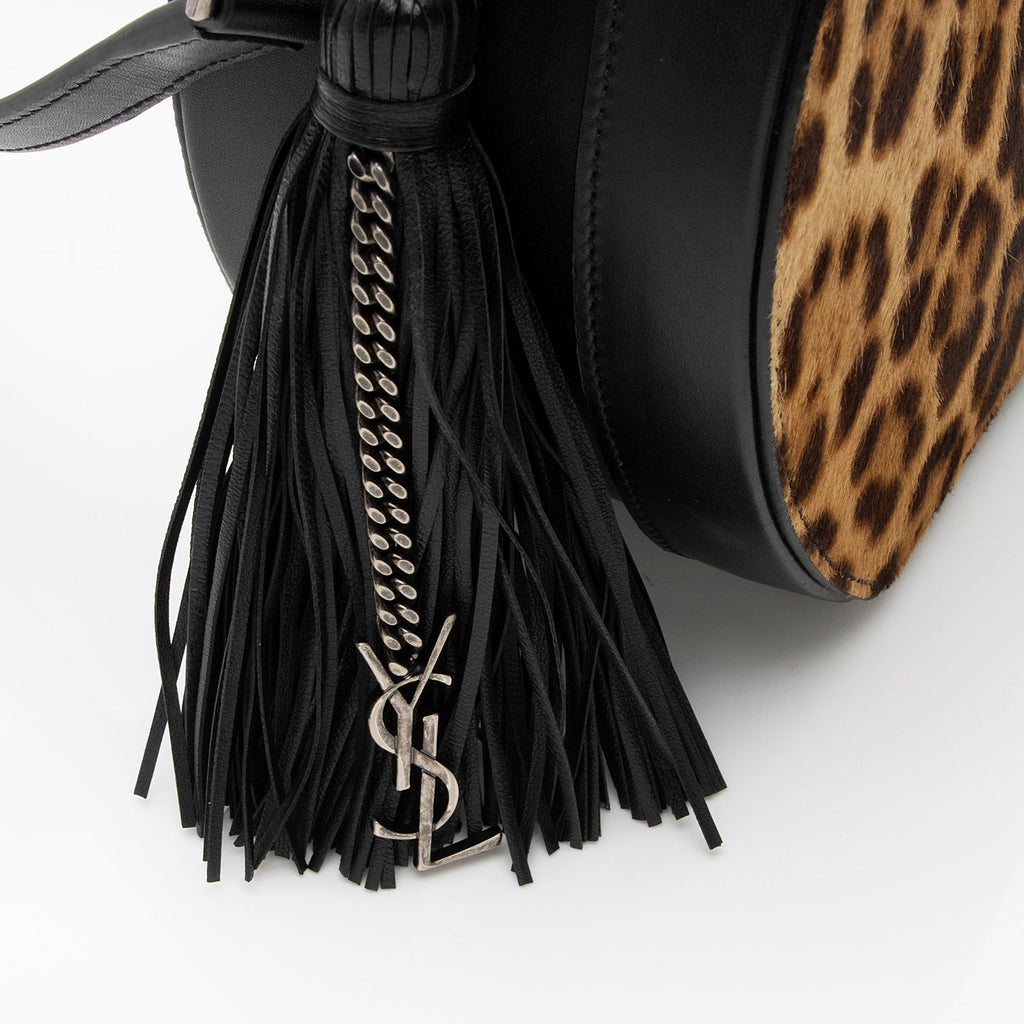 Saint Laurent Leather Ponyhair Leopard Print Mica Hatbox Small Crossbody Bag (SHF-LTfquL)