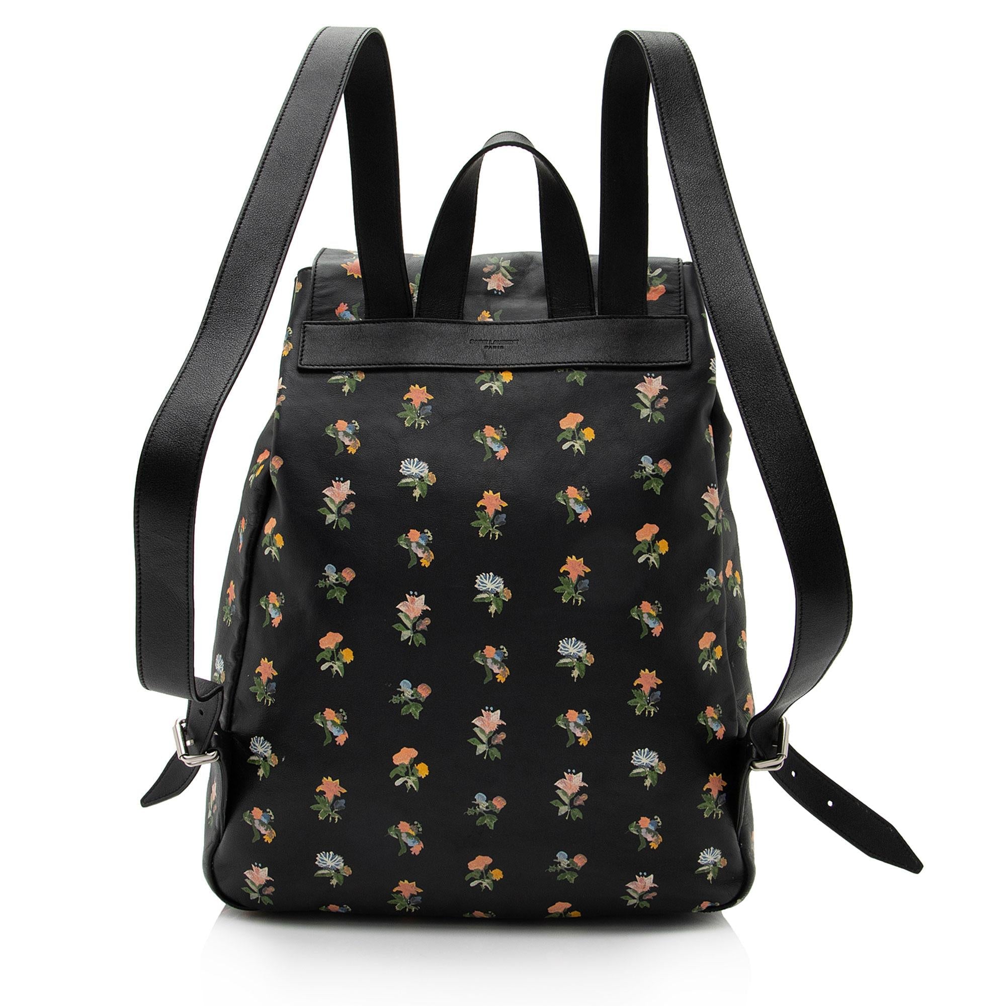 Saint Laurent Leather Prairie Floral Festival Backpack (SHF-VN9m0q)