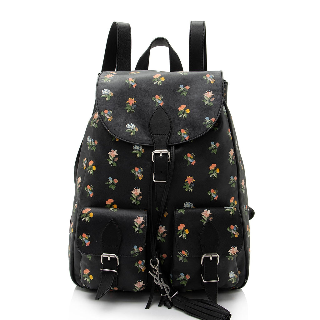 Saint Laurent Leather Prairie Floral Festival Backpack (SHF-VN9m0q)