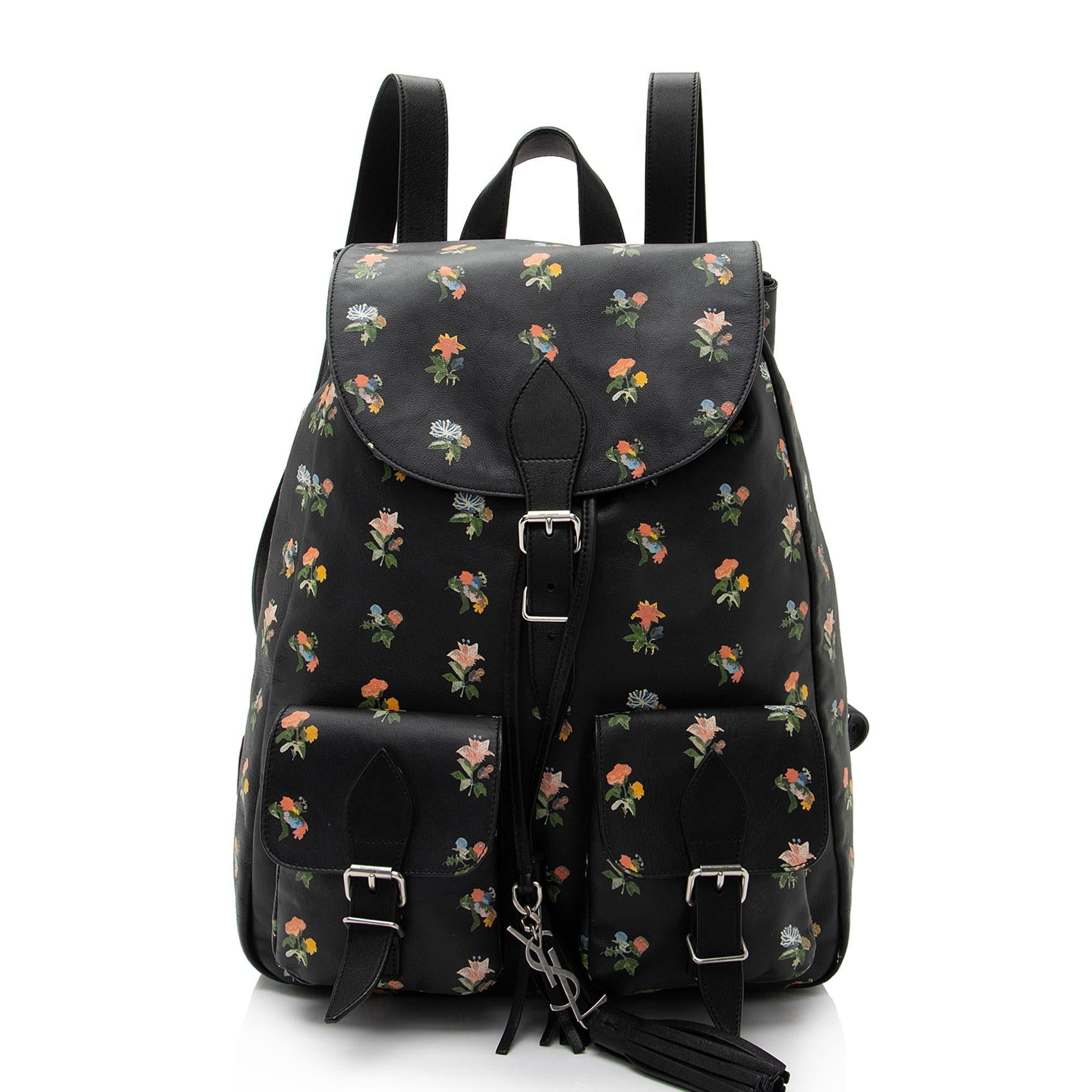 Saint Laurent Leather Prairie Floral Festival Backpack (SHF-VN9m0q)