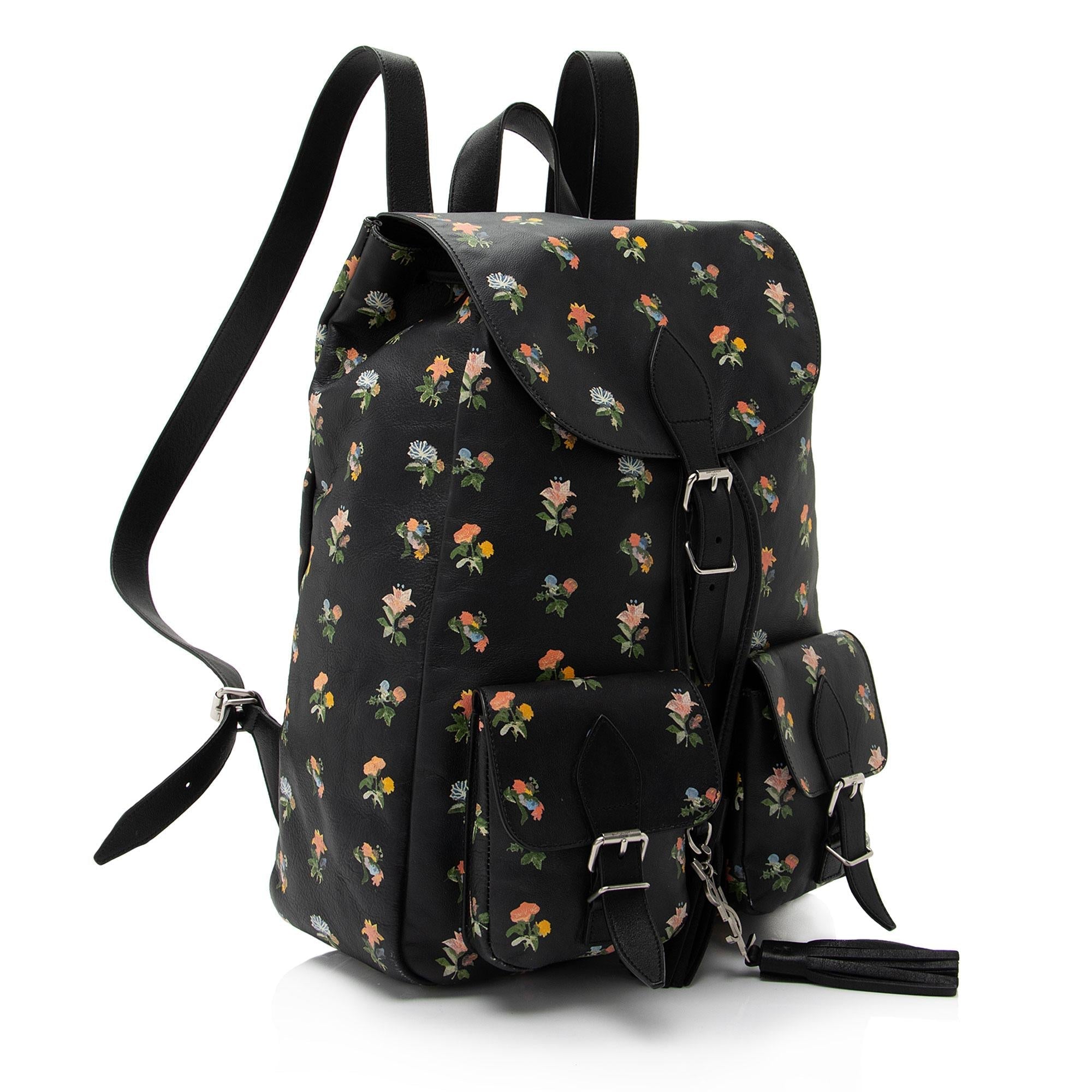Saint Laurent Leather Prairie Floral Festival Backpack (SHF-VN9m0q)