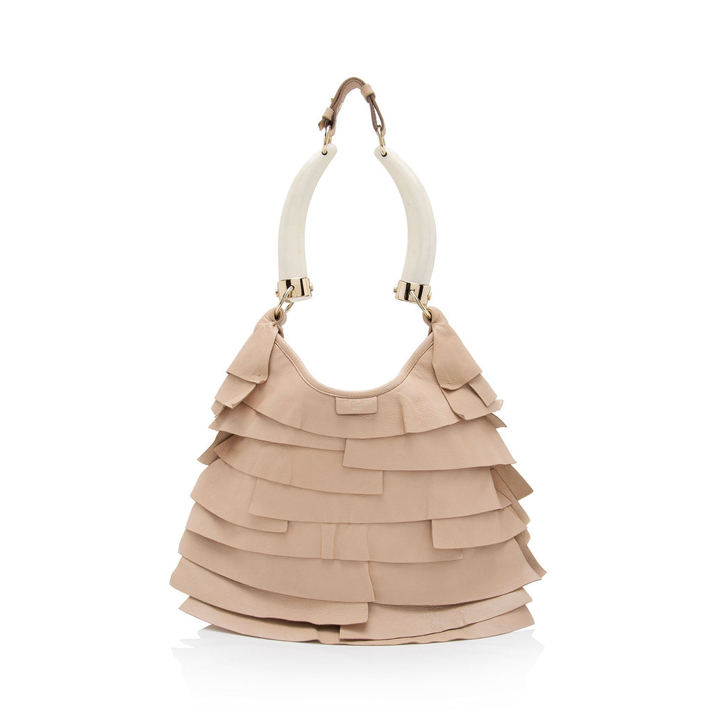 Saint Laurent Leather Ruffle St. Tropez Mombasa Hobo (SHF-fzGBZY)