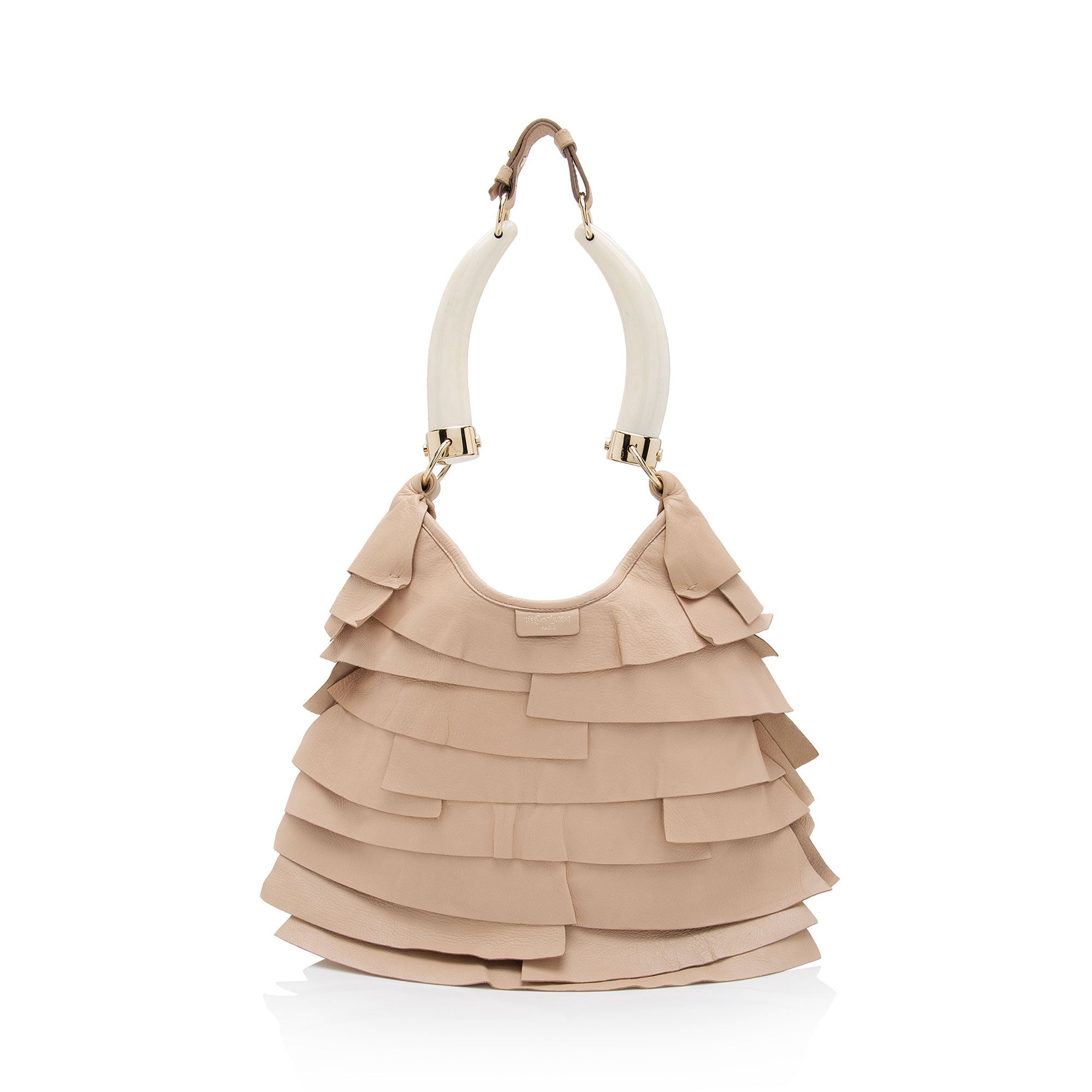 Saint Laurent Leather Ruffle St. Tropez Mombasa Hobo (SHF-fzGBZY)