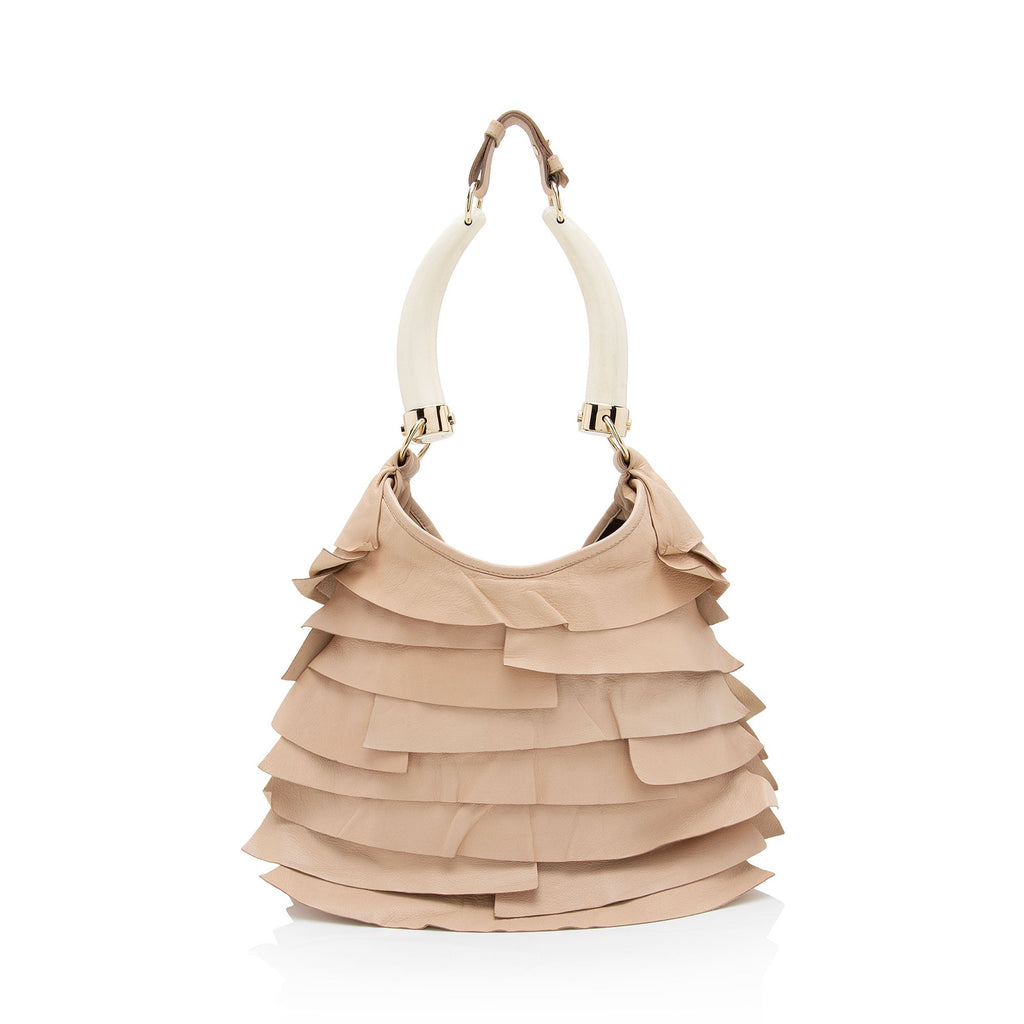 Saint Laurent Leather Ruffle St. Tropez Mombasa Hobo (SHF-fzGBZY)