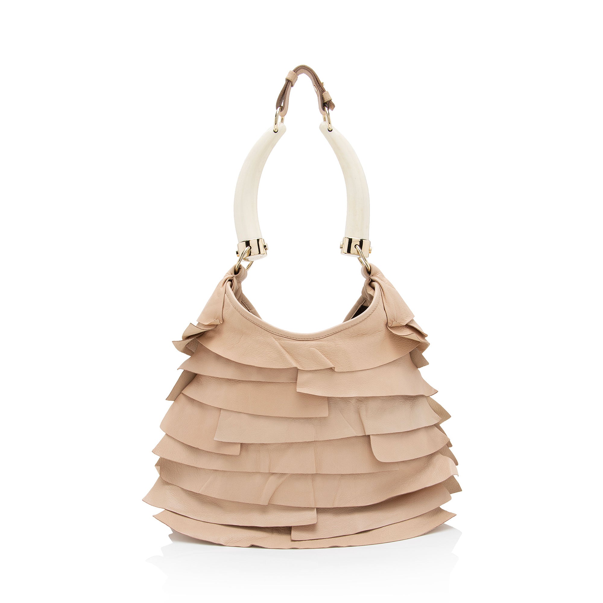 Saint Laurent Leather Ruffle St. Tropez Mombasa Hobo (SHF-fzGBZY)