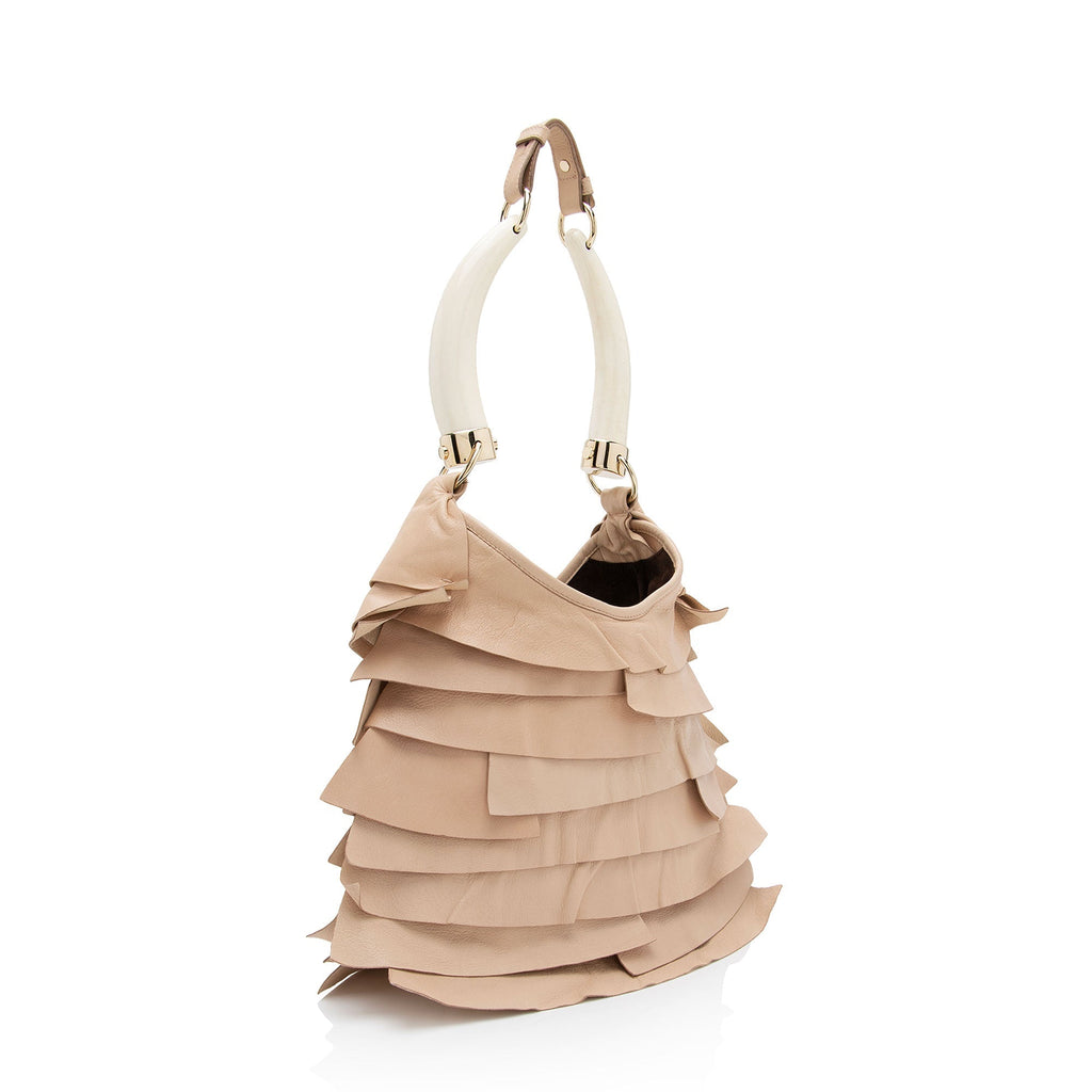 Saint Laurent Leather Ruffle St. Tropez Mombasa Hobo (SHF-fzGBZY)