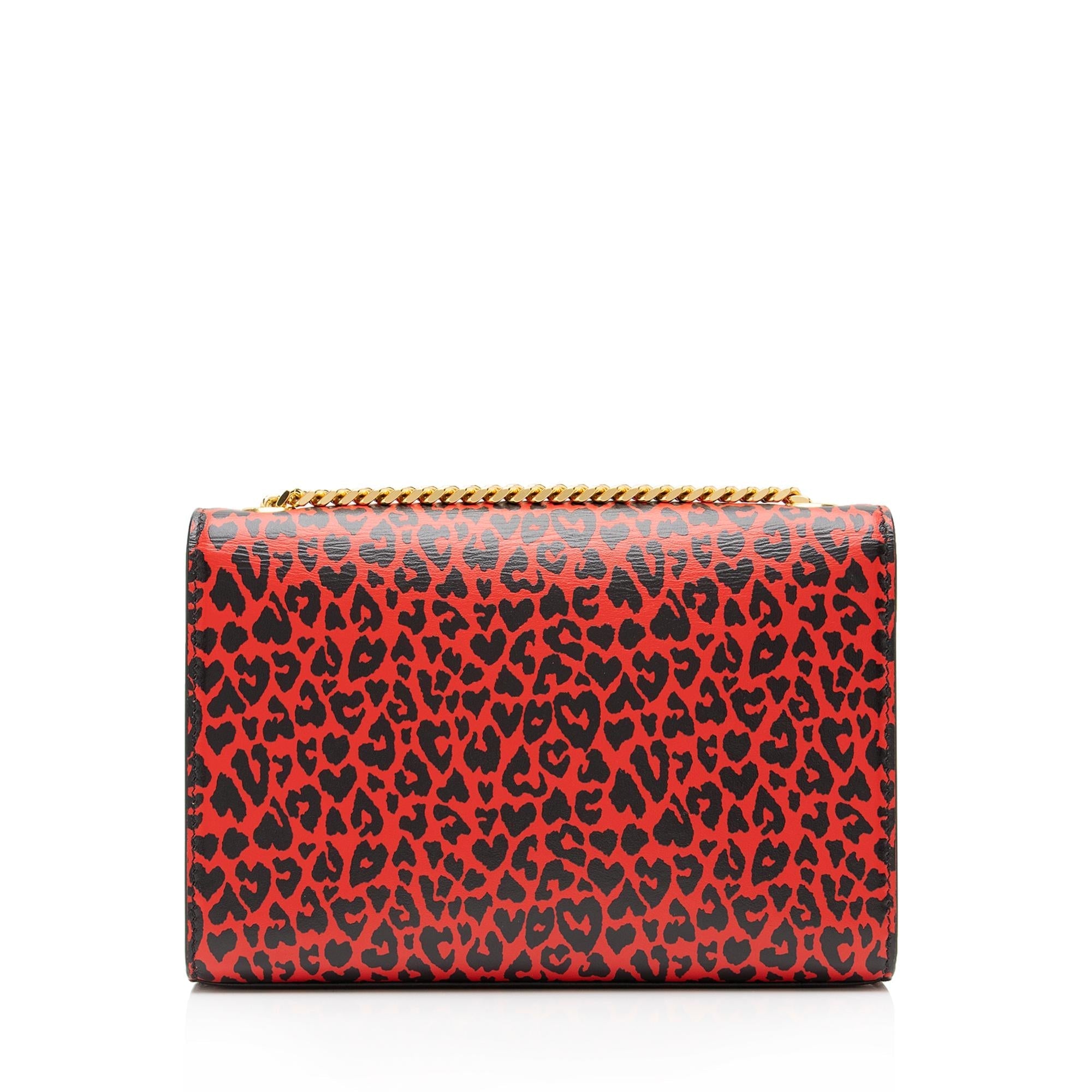 Saint Laurent Leopard Heart Print Leather Monogram Kate Chain Small Shoulder Bag (SHF-Z47rYb)