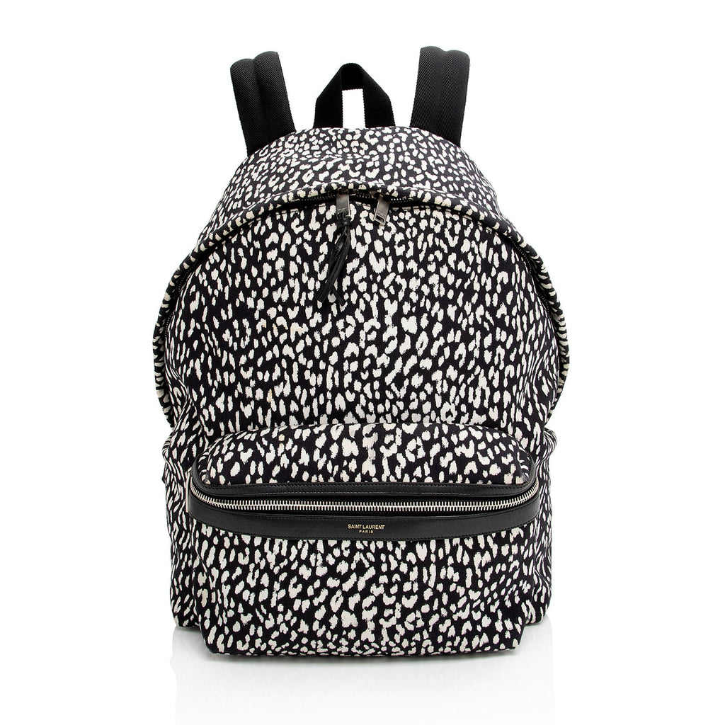 Saint Laurent Leopard Print Canvas City Backpack (SHF-lc0KDV)