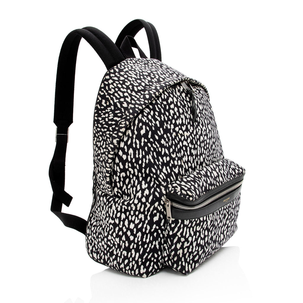 Saint Laurent Leopard Print Canvas City Backpack (SHF-lc0KDV)