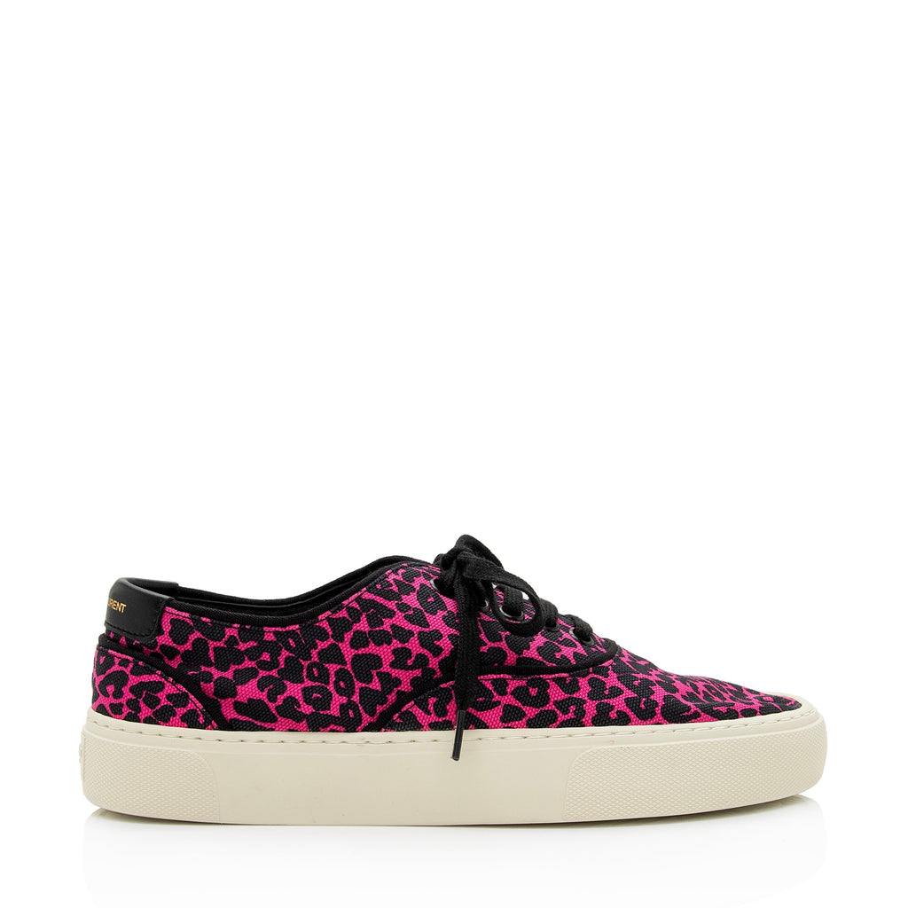 Saint Laurent Leopard Print Canvas Low Top Sneakers - Size 7 / 37 (SHF-Z2qqxw)