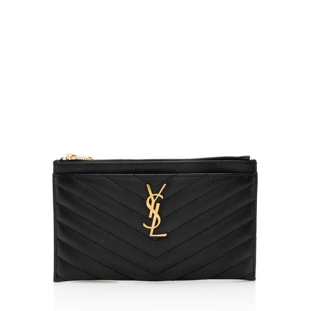 Saint Laurent Matelasse Grain de Poudre Monogram Bill Pouch (SHF-ikSGxC)