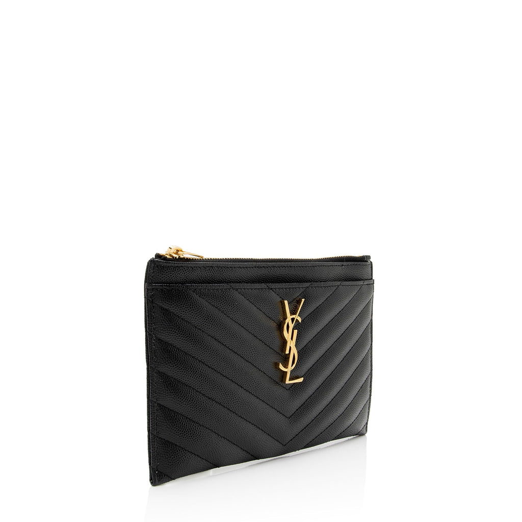 Saint Laurent Matelasse Grain de Poudre Monogram Bill Pouch (SHF-ikSGxC)