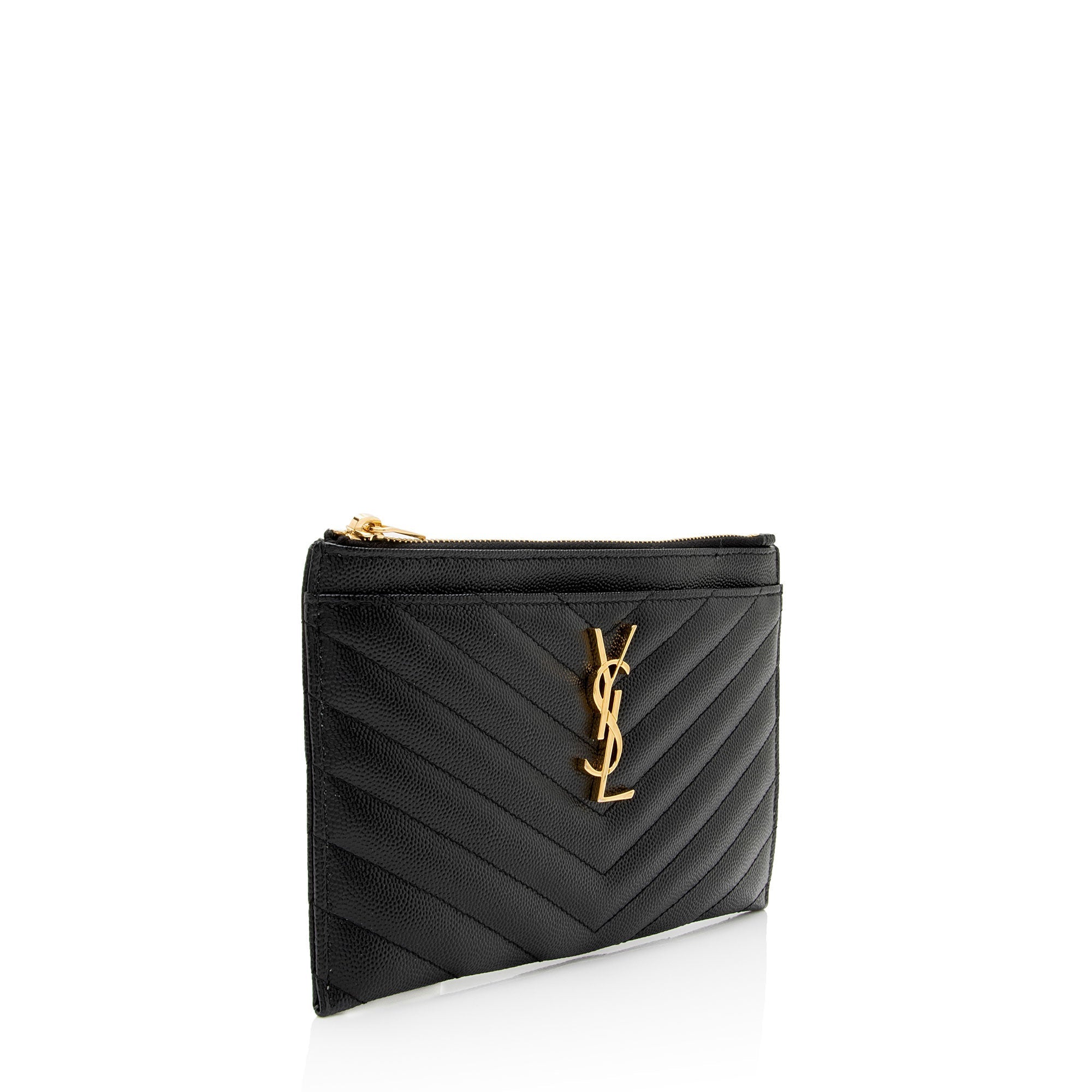 Saint Laurent Matelasse Grain de Poudre Monogram Bill Pouch (SHF-ikSGxC)