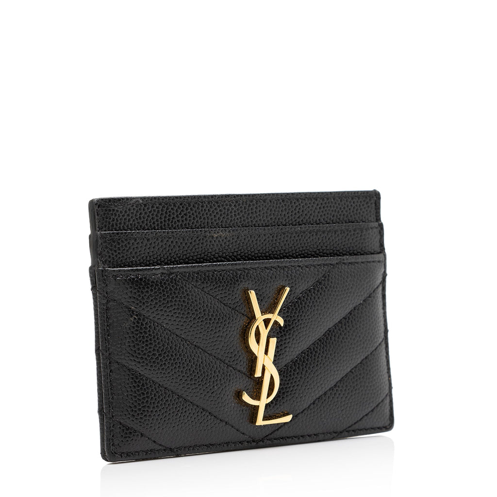 Saint Laurent Matelasse Grain de Poudre Monogram Card Case (SHF-C66DmI)