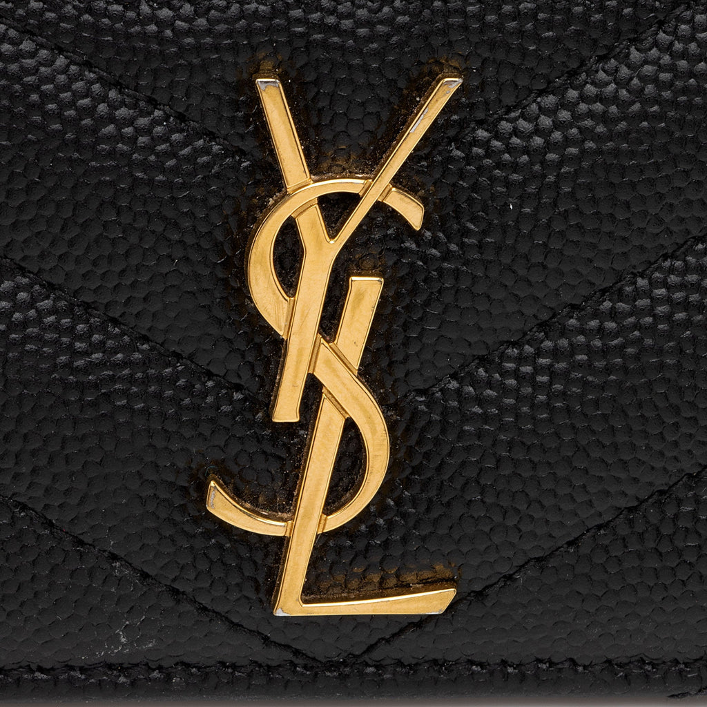 Saint Laurent Matelasse Grain de Poudre Monogram Card Case (SHF-6ioPjj)