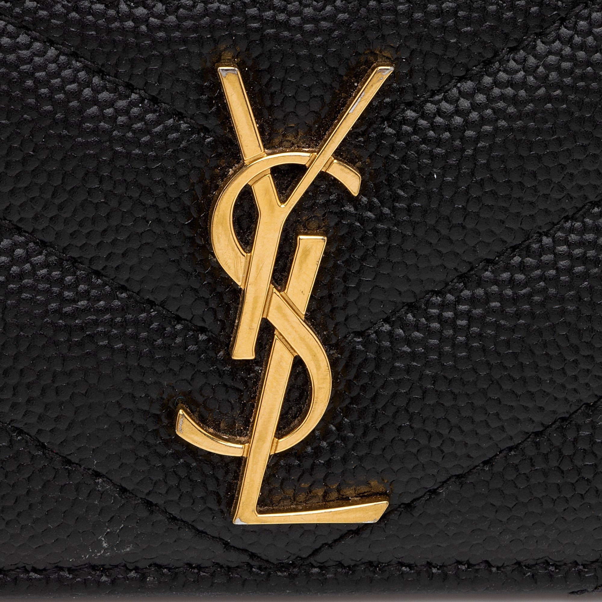 Saint Laurent Matelasse Grain de Poudre Monogram Card Case (SHF-6ioPjj)