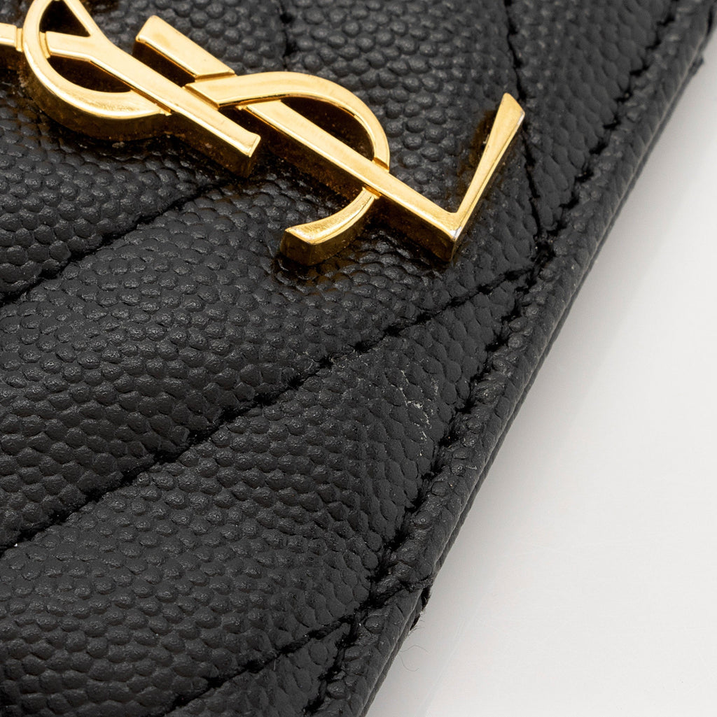 Saint Laurent Matelasse Grain de Poudre Monogram Card Case (SHF-6ioPjj)